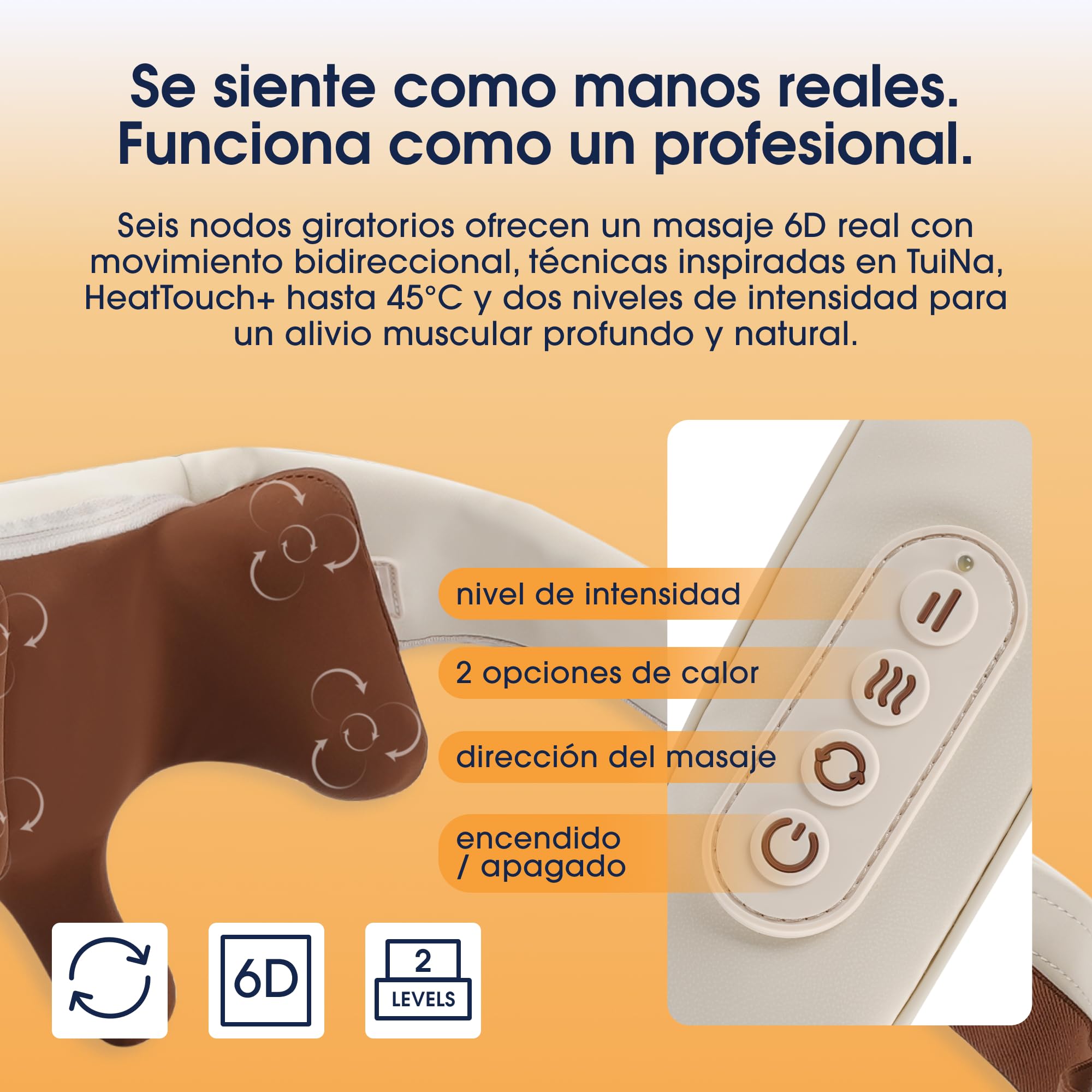 ZENT HandSense Masajeador Cervical y Espalda 6D Inalámbrico con Calor | Shiatsu de Cuello, Hombros y lumbares, 2 Velocidades, Batería 2500 mAh, 90 min