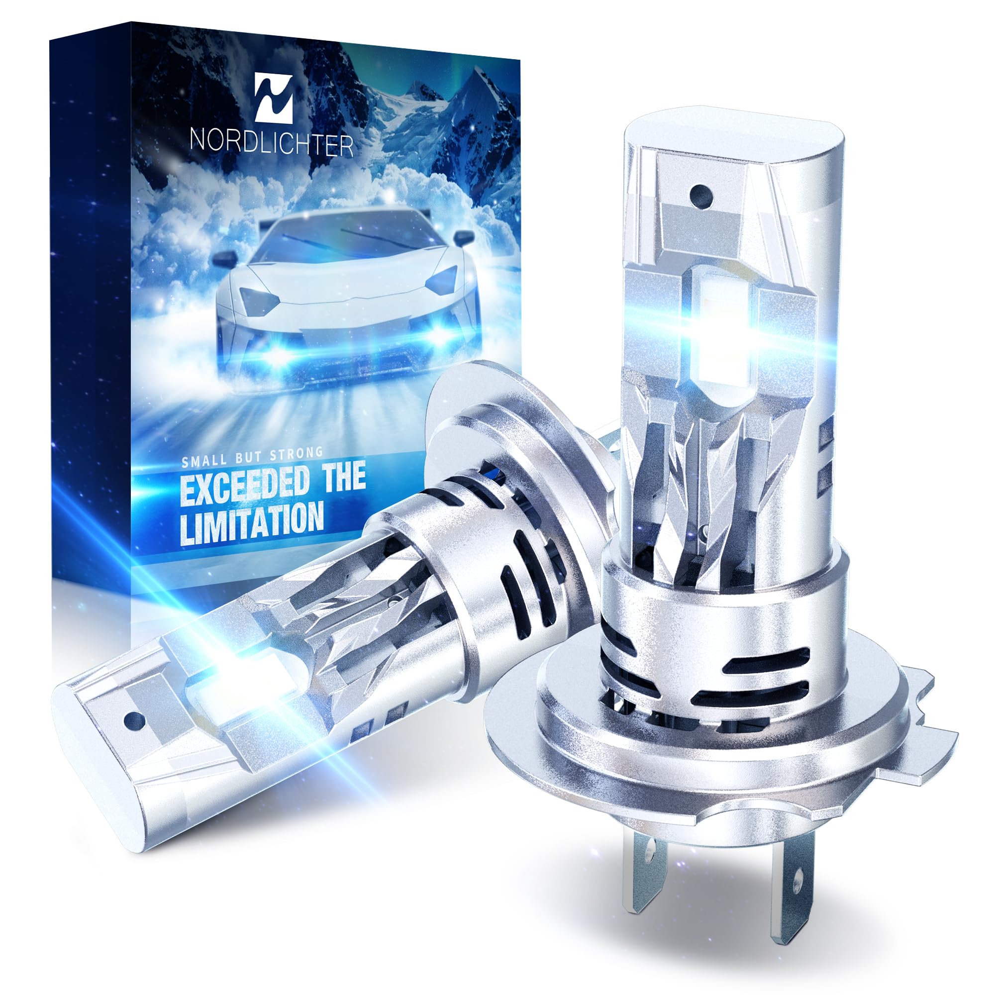 N NORDLICHTER H7 Fog Light, 600% Brighter No Adapter Required 1:1 Mini Size Plug & Play 6500K Xenon White H7 Bulbs with Cooling Fan