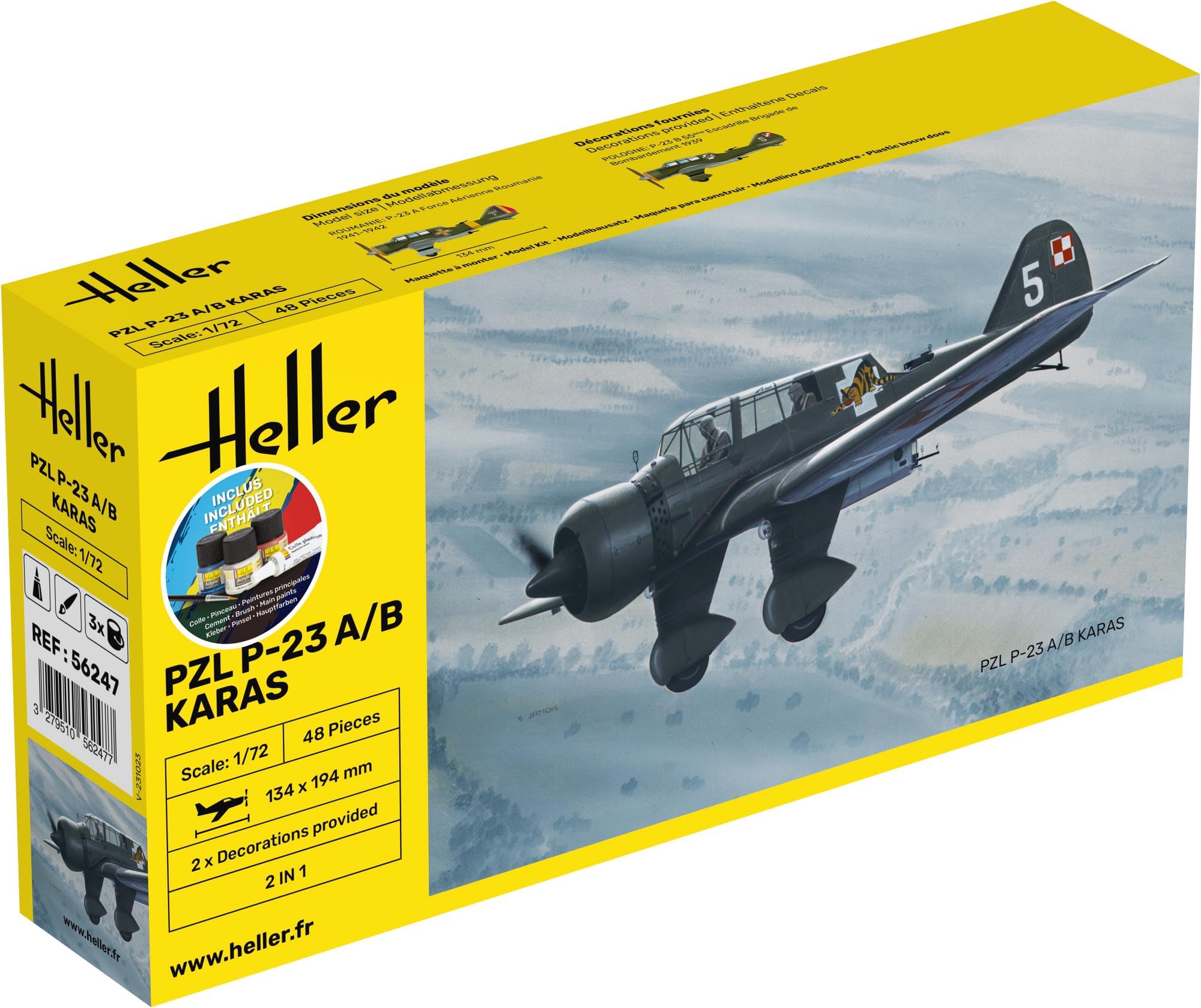 Heller 1:72 Gift Set - PZL 23 Karas, Unpainted
