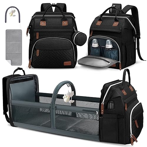 Miniatura 1 de DERJUNSTAR Mochila para pañales, bolsas de pañales para bebés, regalos de baby shower, Mejora negro