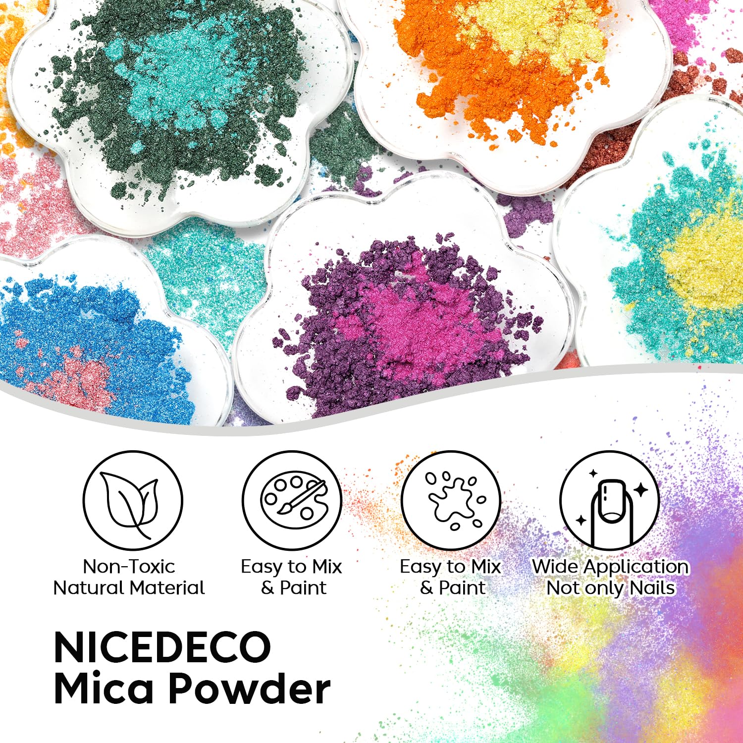 Nicedeco Mica Powder, Polvere Di Mica 24 Colori Pigmento Di Resina Pigmenti per Resina Epossidica, Coloranti per Candele, Smalto Gel Unghie UV, Nail Art Progetti DIY