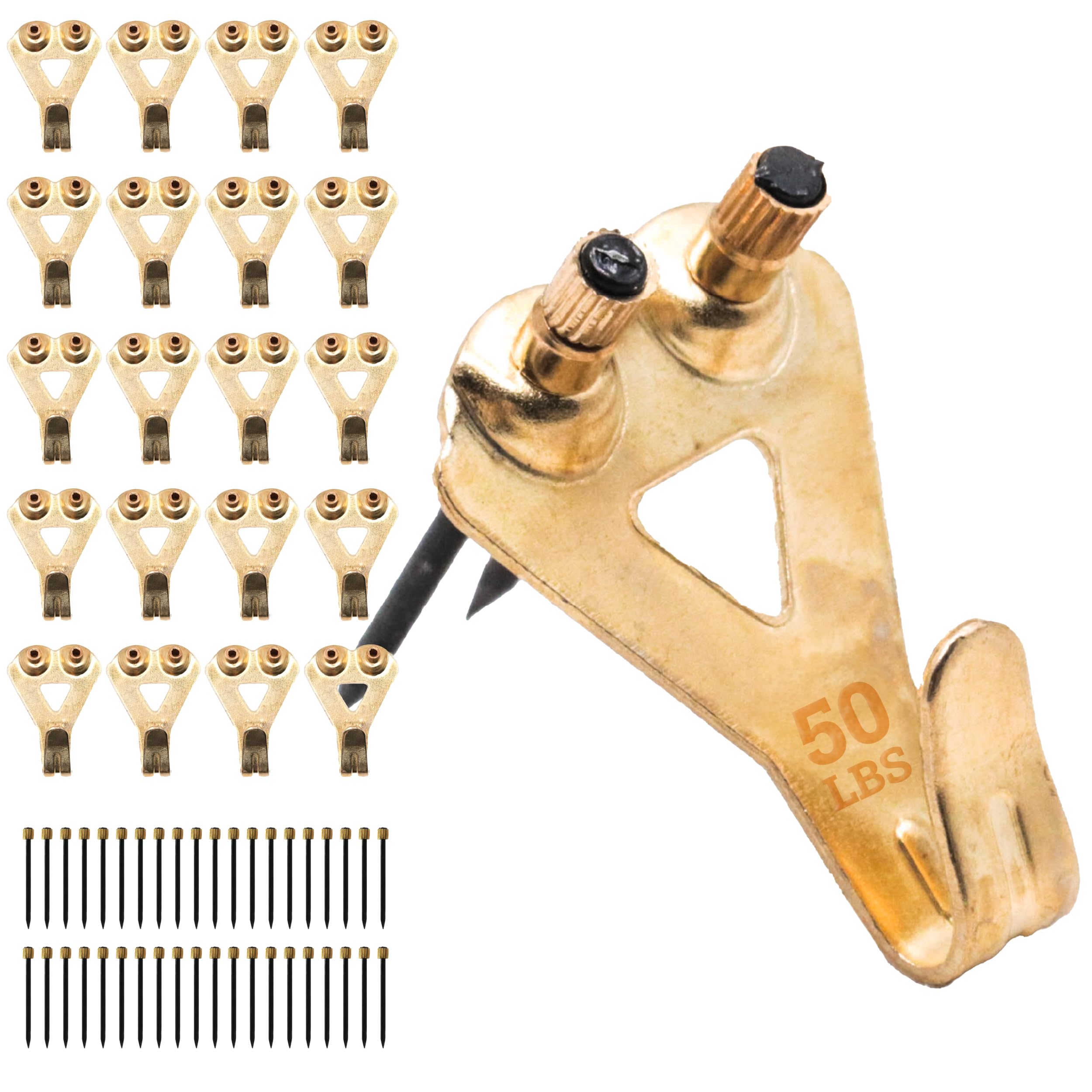PHS - Professional Picture Hanging Hooks with Nails - Heavy Duty 50 lbs Picture Hangers for Drywall & Plaster Walls - 20 Pack Wall Hooks for Pictures, Frames, Mirrors & Canvas Art