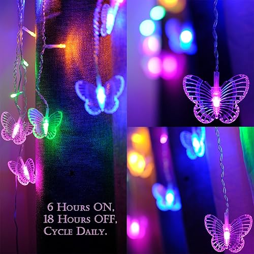 Miniatura 4 de Guirnalda de luces de mariposa con enchufe USB, 8 modos, 120 LED, 20 pies, luciérnaga, temporizador, con control remoto para dormitorio, patio,