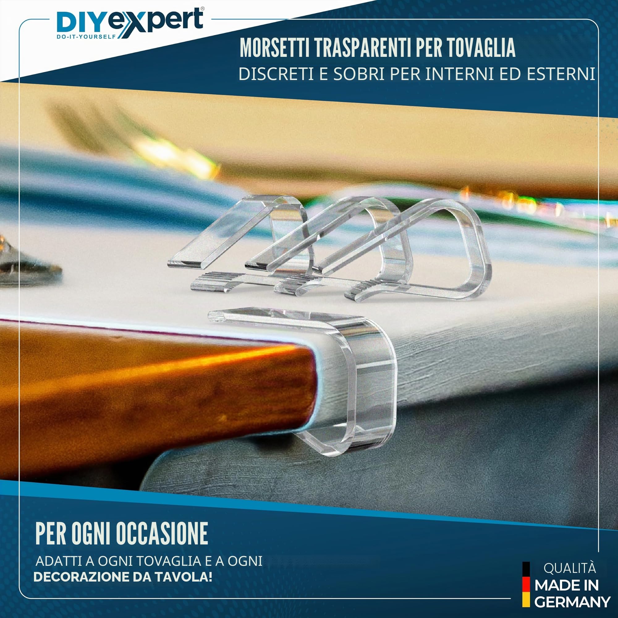 Mollette per tovaglia trasparenti 25 mm 4 pezzi antiscivolo resistenti alle intemperie Germania