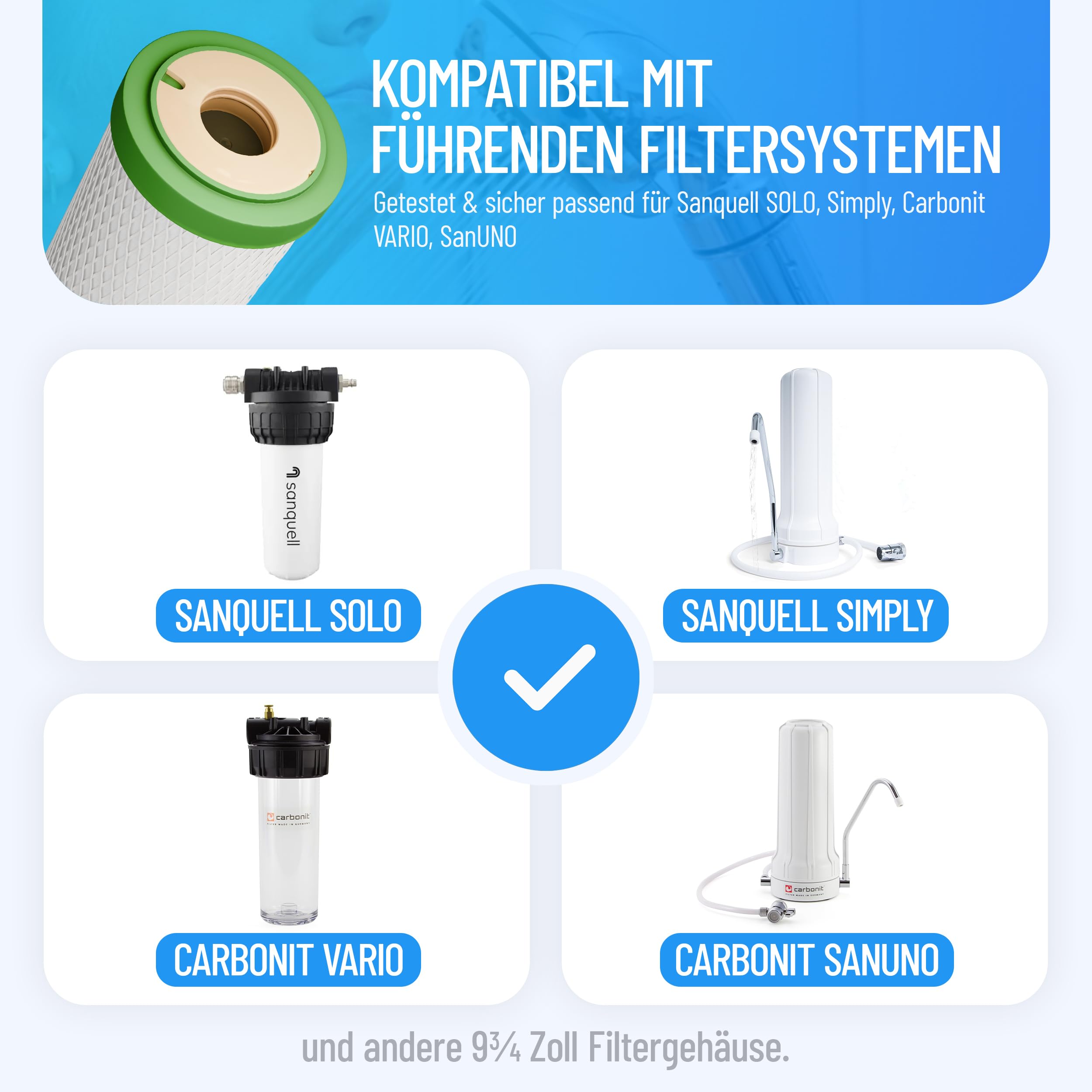 NPure Schadstoff-Wasserfilter | passend carbonit Vario, Sanuno | bis 3 Liter/Minute | gesinterte Aktivkohle