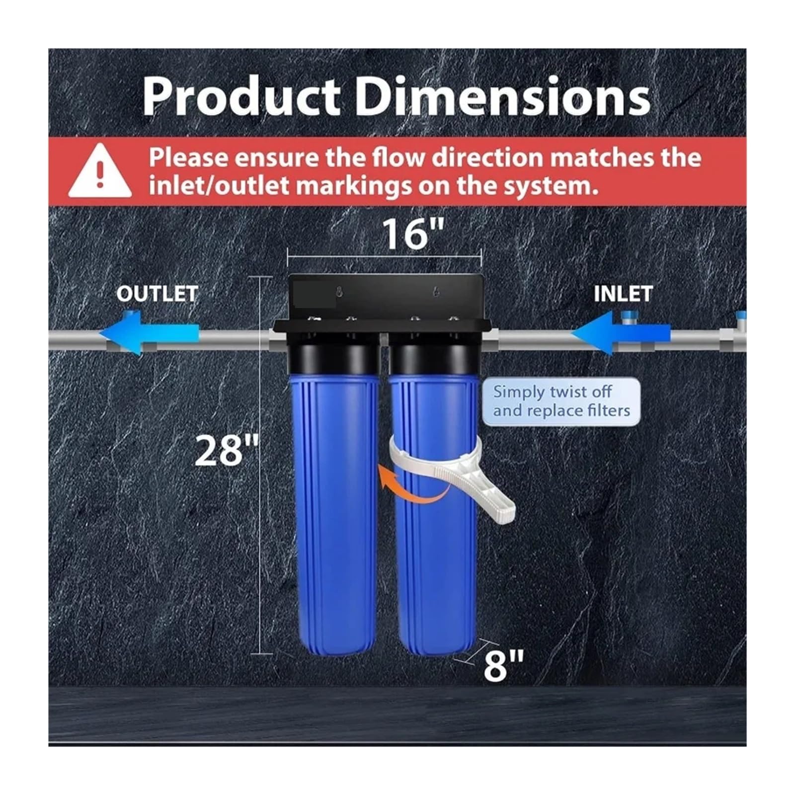 di filtraggio 'acqua for tutta la casa a 2 stadi con filtri a sedimenti fini e a blocchi carbone da 20" x 4,5",Cura affidabile dell'acqua