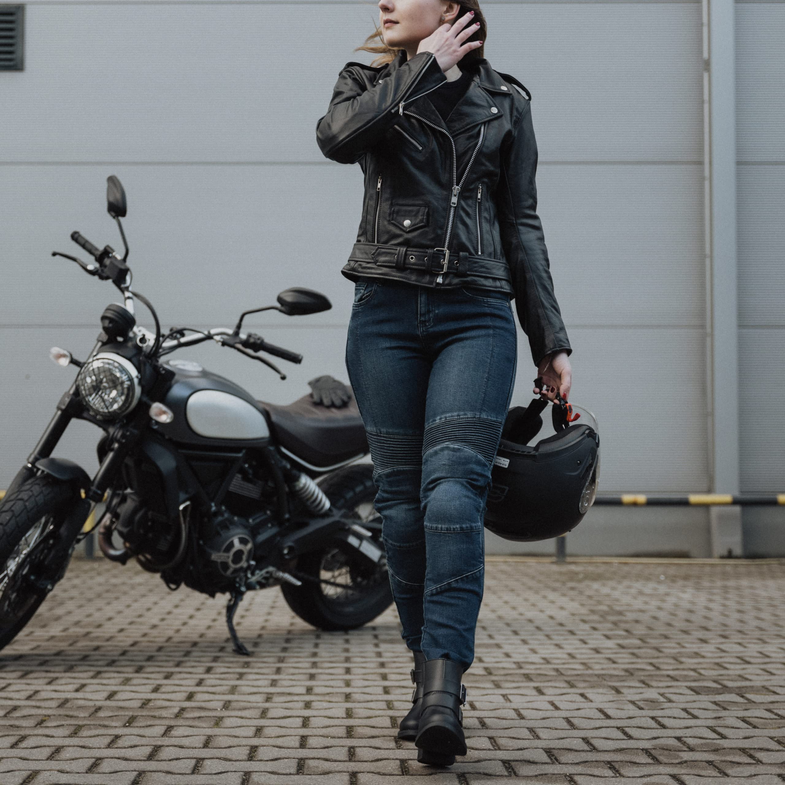 OZONE MOTO Agness II Lady Pantalones Vaqueros de Moto Mujer | Forro de Fibra Aramida | Protectores de Rodilla Nivel 2 | Bolsillos para Protectores de Cadera y Coxis | Slim Fit