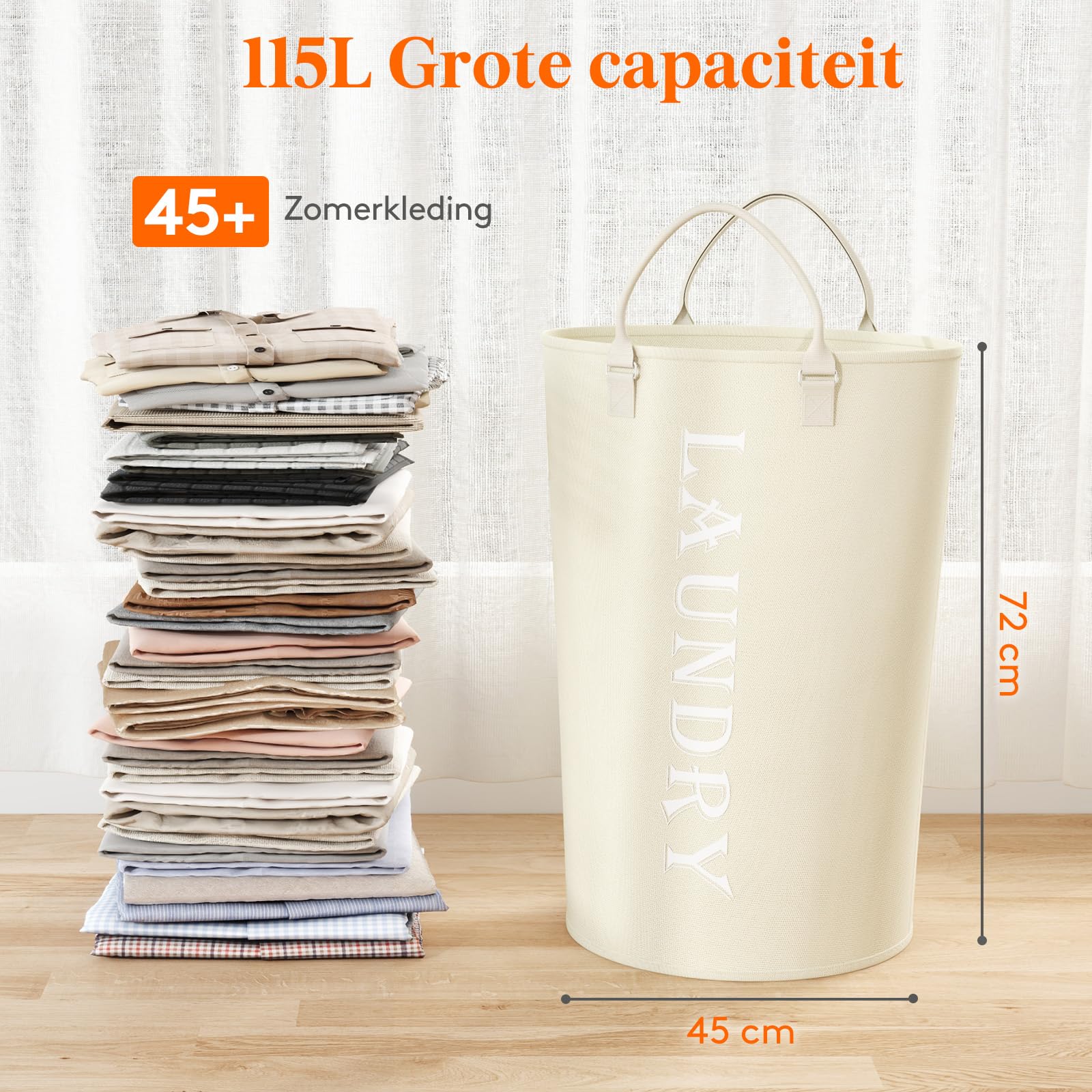 Lifewit Cube Vuile Kleding 115L, Grote Tas met Handvat voor Vuile Kleding, Opvouwbare Mand voor Kleding/Handdoeken/Dekens/Speelgoed, Handige Wasmand voor Appartement/Woon/Badkamer, Zilverwit