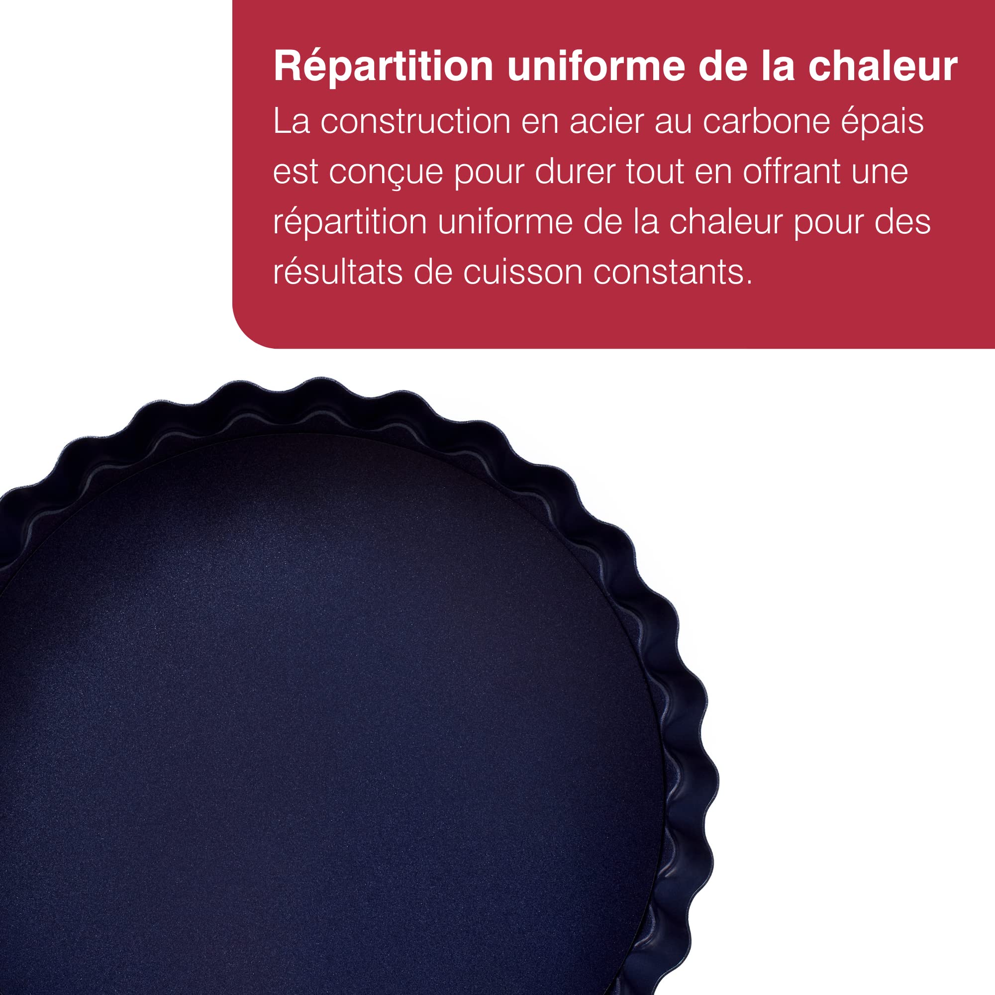 Moule à Tarte Antiadhésif Zyliss 25cm - Fond Amovible, Acier Carbone, Bleu Foncé, Lave-vaisselle