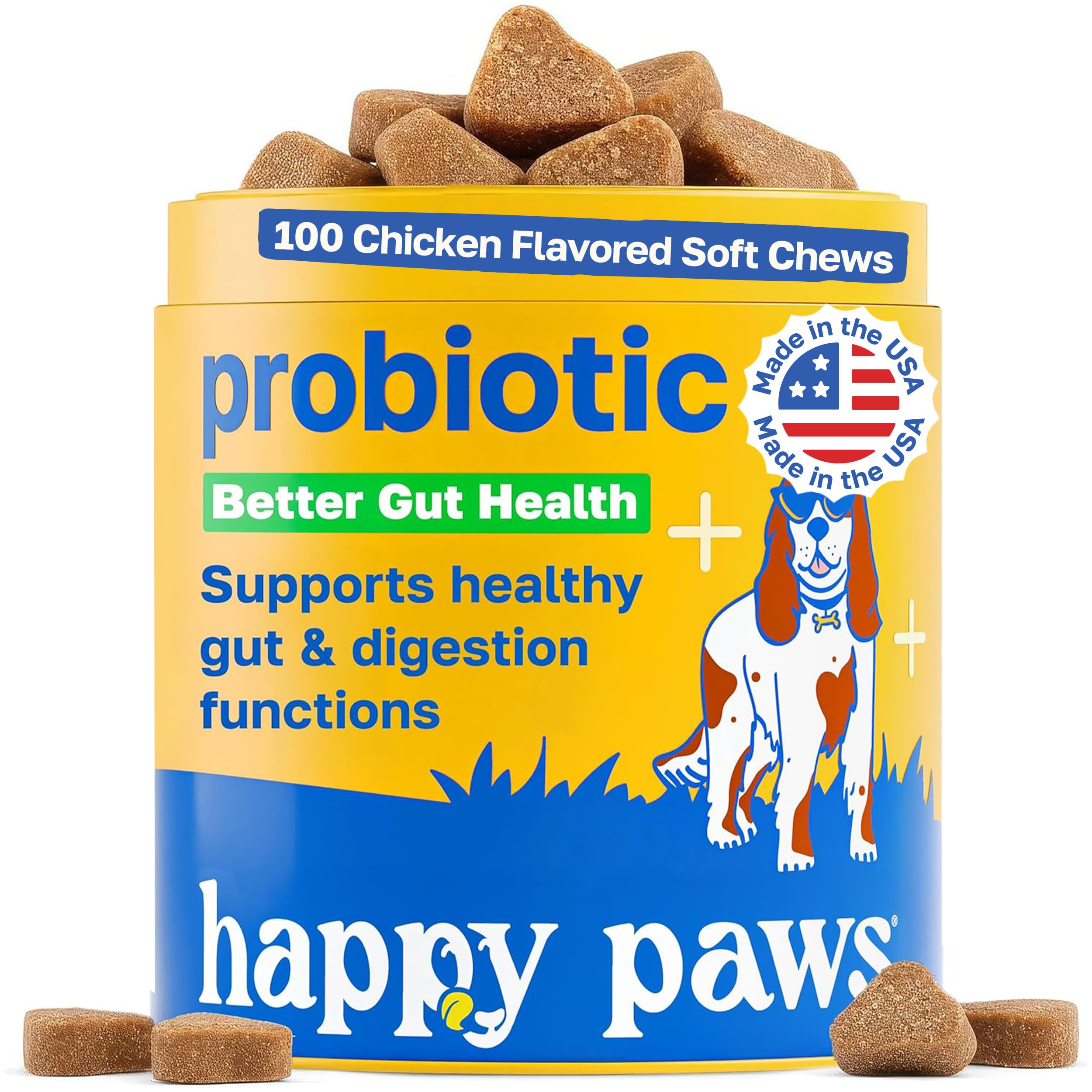 Happy Paws Probiotics for Dogs Gut Health for Dogs 100 Soft Chews