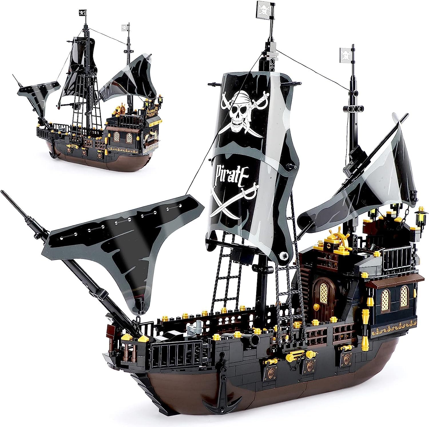 TOY PLAYER Piratenschiff Black Hawk Klemmbausteine Bausteine Ideas Bauspielzeug?Kompatibel Mit Lego Piraten Geschenk für 8-16 Jungen und Mädchen für Erwachsene Piratenschiff 652PCS