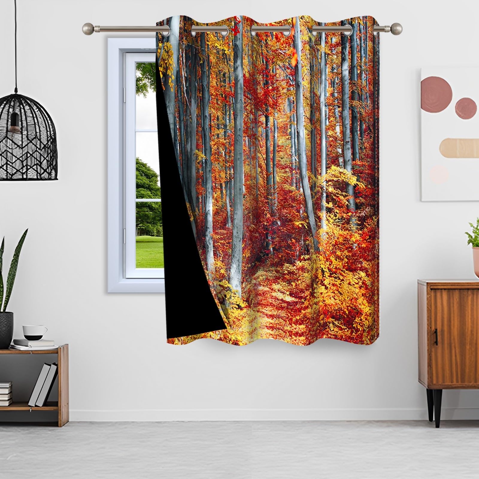 ggaimwf 42"x 63" Forest Eyelet Curtain Red Yellow Maple Leaves Natural Scenery Picturesque Landscape Thermal Grommet Room Dividers Blackout Window Drapes for Bedroom Living Room,1-Single Panel - Image 4