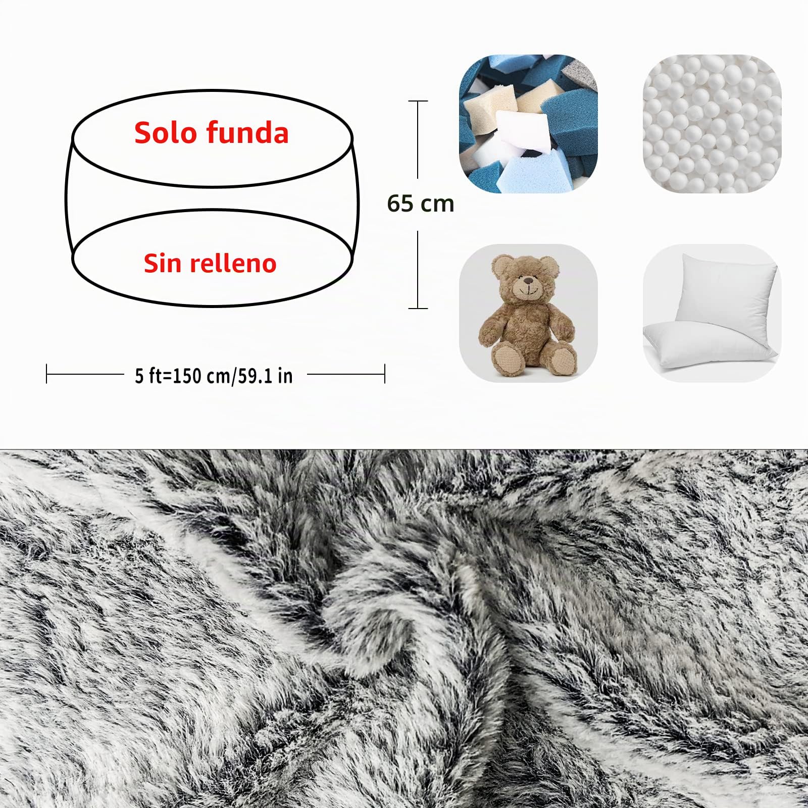 YudouTech Funda de sofá Bean Bag(Solo Funda, sin Relleno), Redonda, Suave, esponjosa, de Terciopelo PV, Lavable, para Adultos, Sala de Estar, Dormitorio,150cm Gris Oscuro