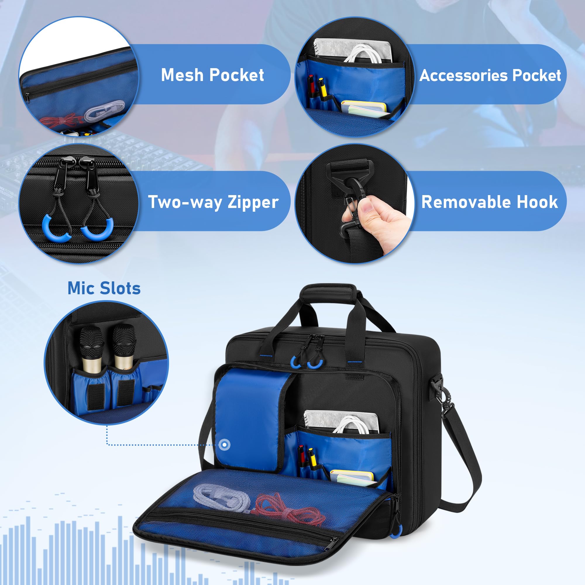PGmoon Bolsa de Viaje para Mezclador Compatible con Mackie ProFX12v3/ProFX10v3. Estuche de Transporte para Mezclador de Audio con Múltiples Bolsillos para Micrófonos, Cables (Diseño Patentado)