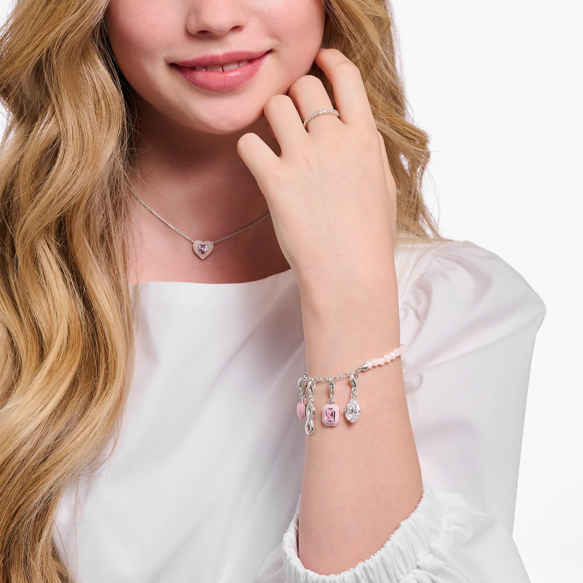 THOMAS SABO Member Charm-Armband mit weißen Perlen, Malachit und Charmista Coin vergoldet 750 Gelbgold Vergoldung, 925 Sterlingsilber, Kaltemail