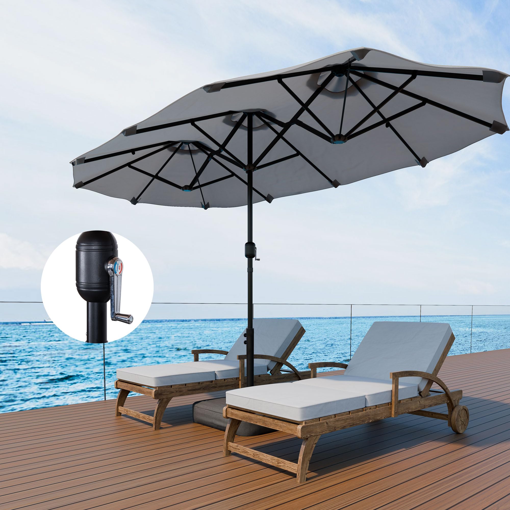 10 foot round patio umbrella Westlake 10 ft. Outdoor / Paito Cantilever Hanging Umbrella with Solar  Power LED lights and 50 lbs concrete weight base kit