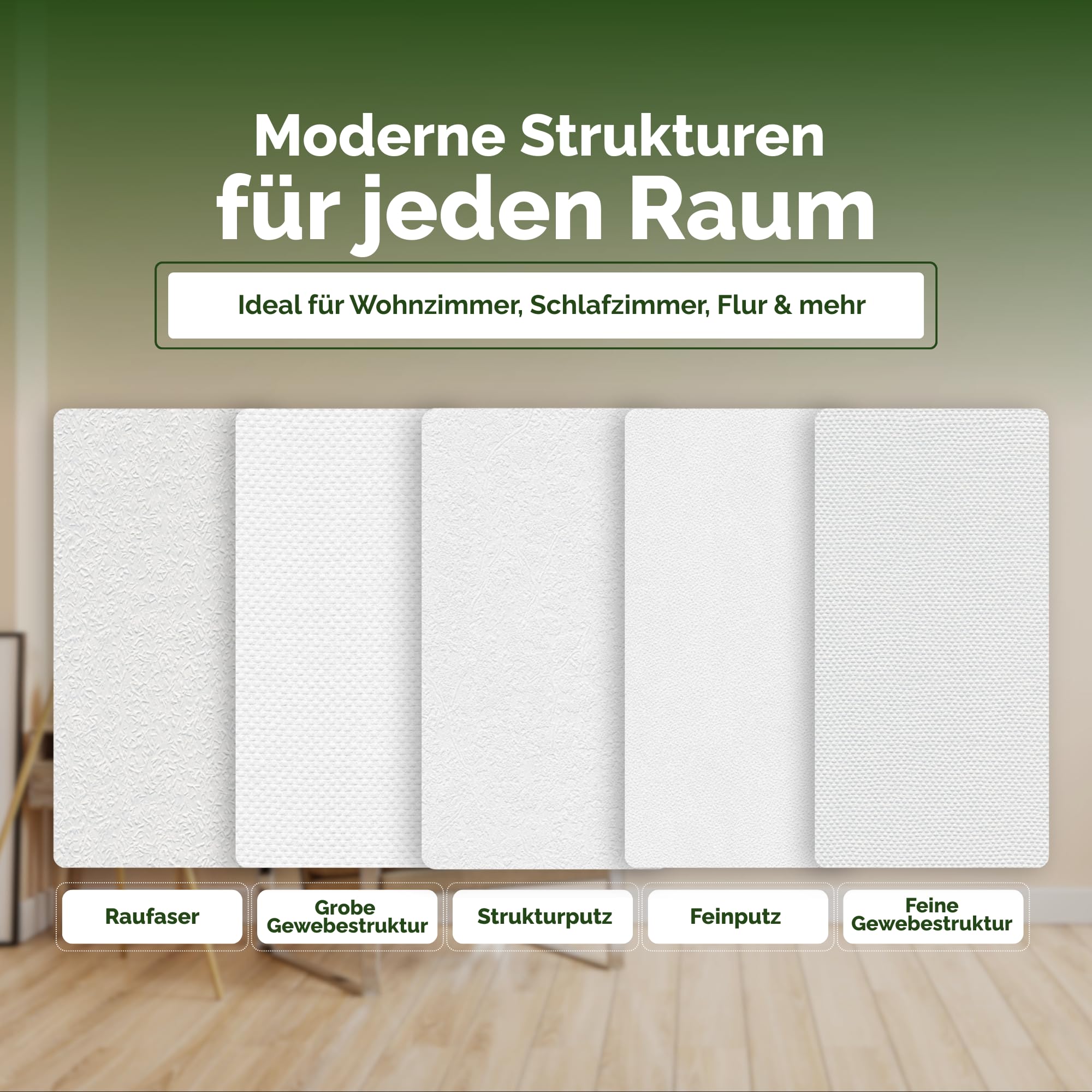 Vliestapete Raufasertapete – Raufaser, 10,05 m x 0,53 m, überstreichbar, atmungsaktiv, Wandtapete Made in Germany