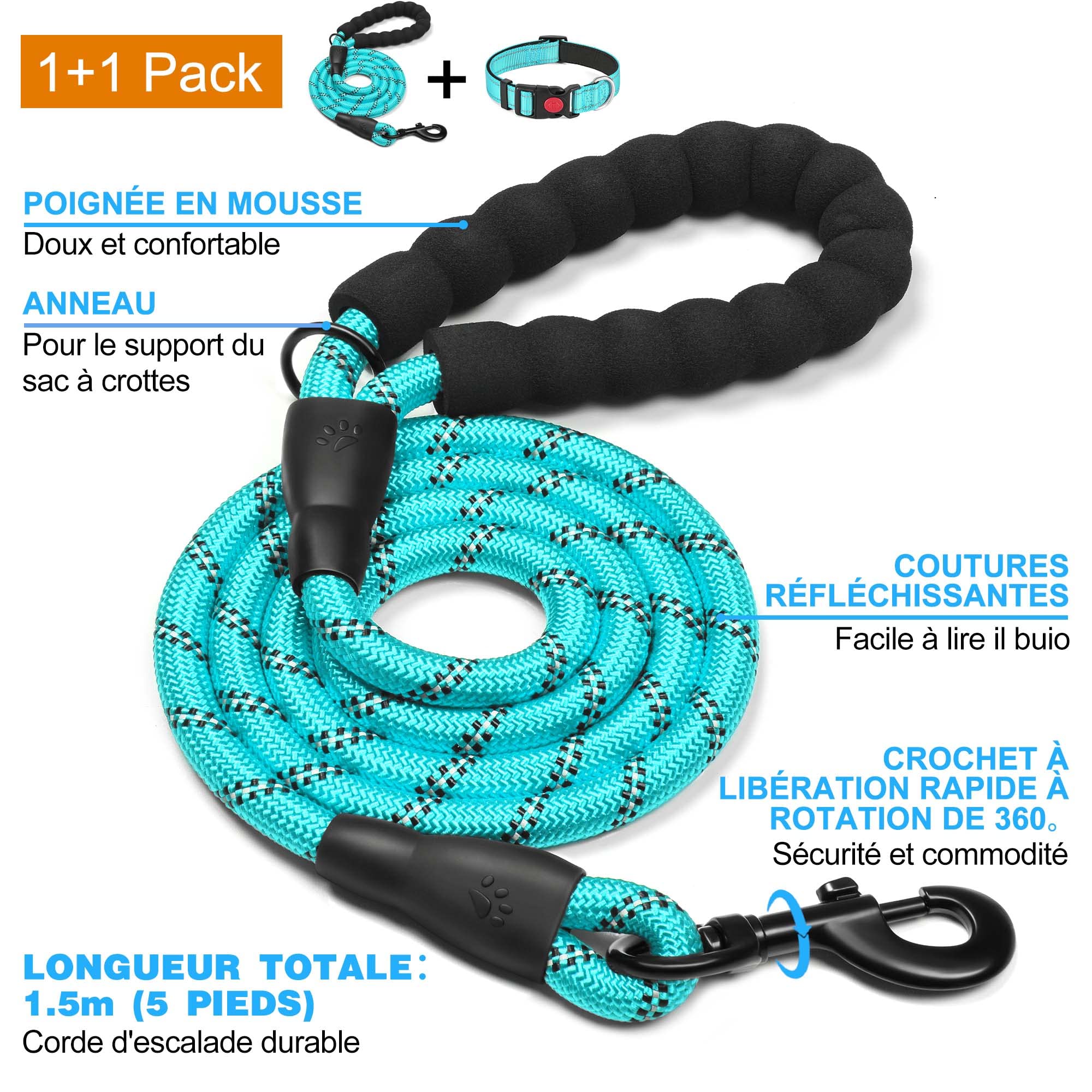 haapaw Collier pour Chien réfléchissant rembourré en néoprène Souple et Respirant, réglable en Nylon pour Petits, Moyens et Grands Chiens