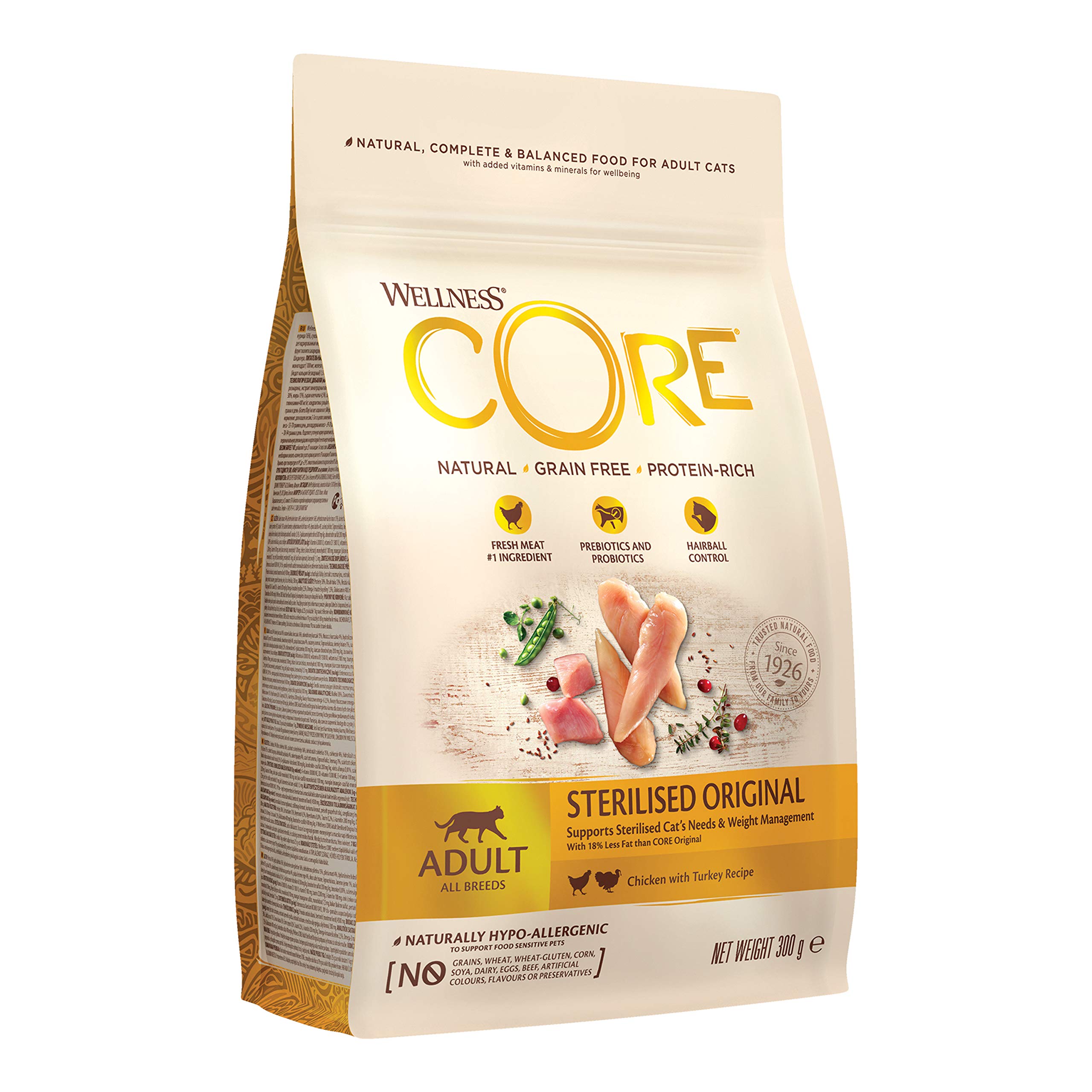 Wellness CORE Sterilised Cat Food Dry, Grain Free, Chicken & Turkey, 300 g
