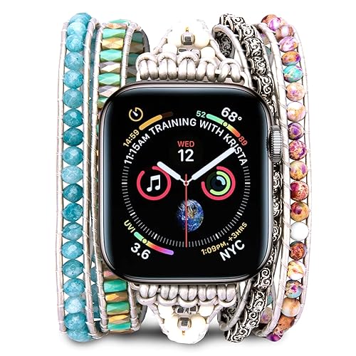 Handmade Watch Band Compatible for Apple Watch Band Boho Watch Bracelet Band Watch Strap for Iwatch Series 87654321SE (384041mm, Medium, Ocean)