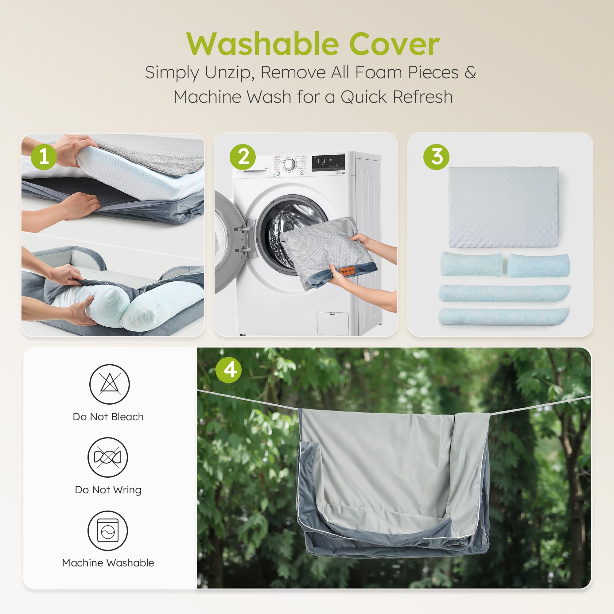CWAWZ Camas para Perros Extra Grandes,Cama Ortopédica para Perro con Espuma Viscoelástica de Gel, 107x76x24cm Sofá para Perros Lavable con Funda Extraíble y Lavable,Gris Oscuro