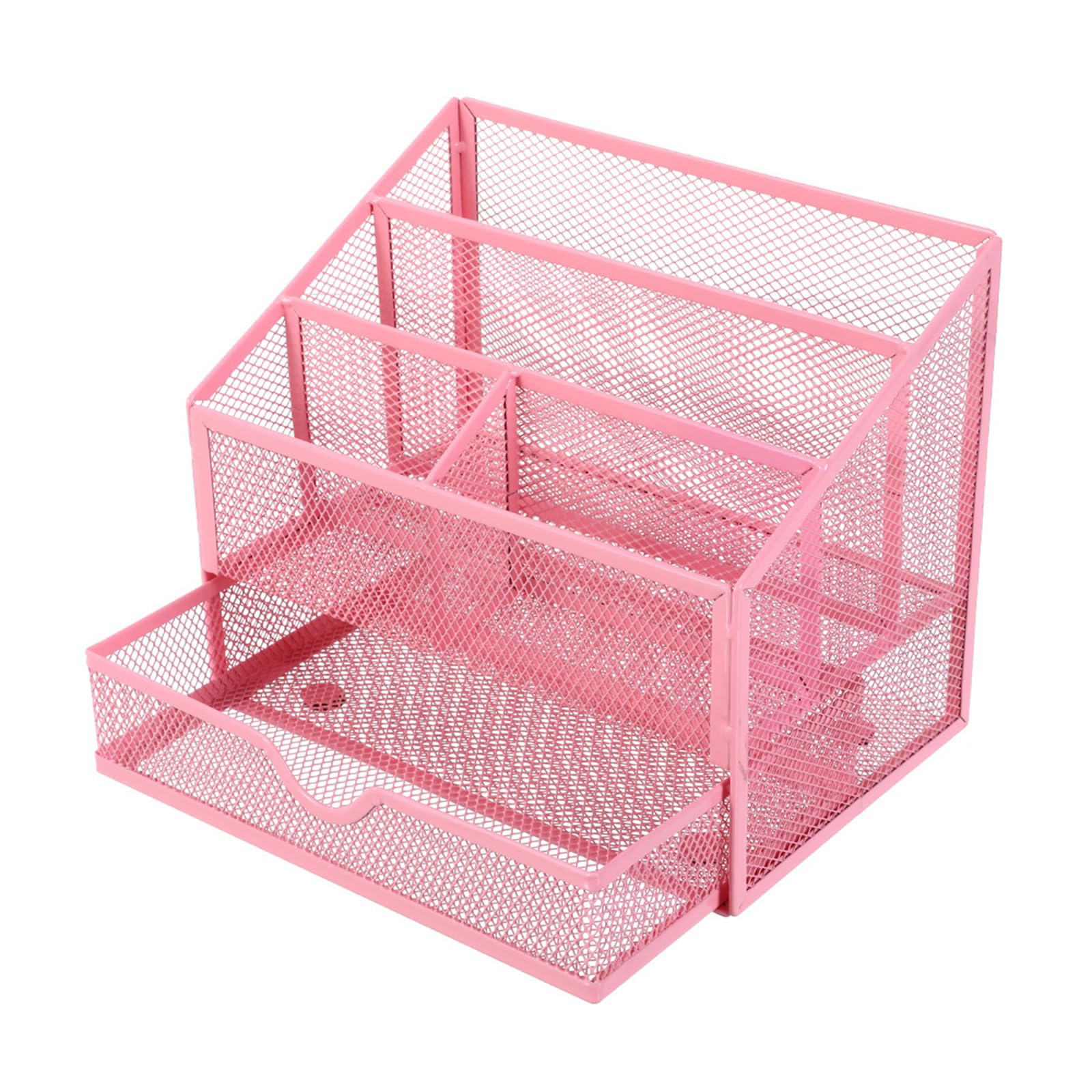 Woedpez Space Saving Desktop Pen Organiser with Drawer 5 Compartments File Letter Tray for School Supplies Metal Desk with Drawers