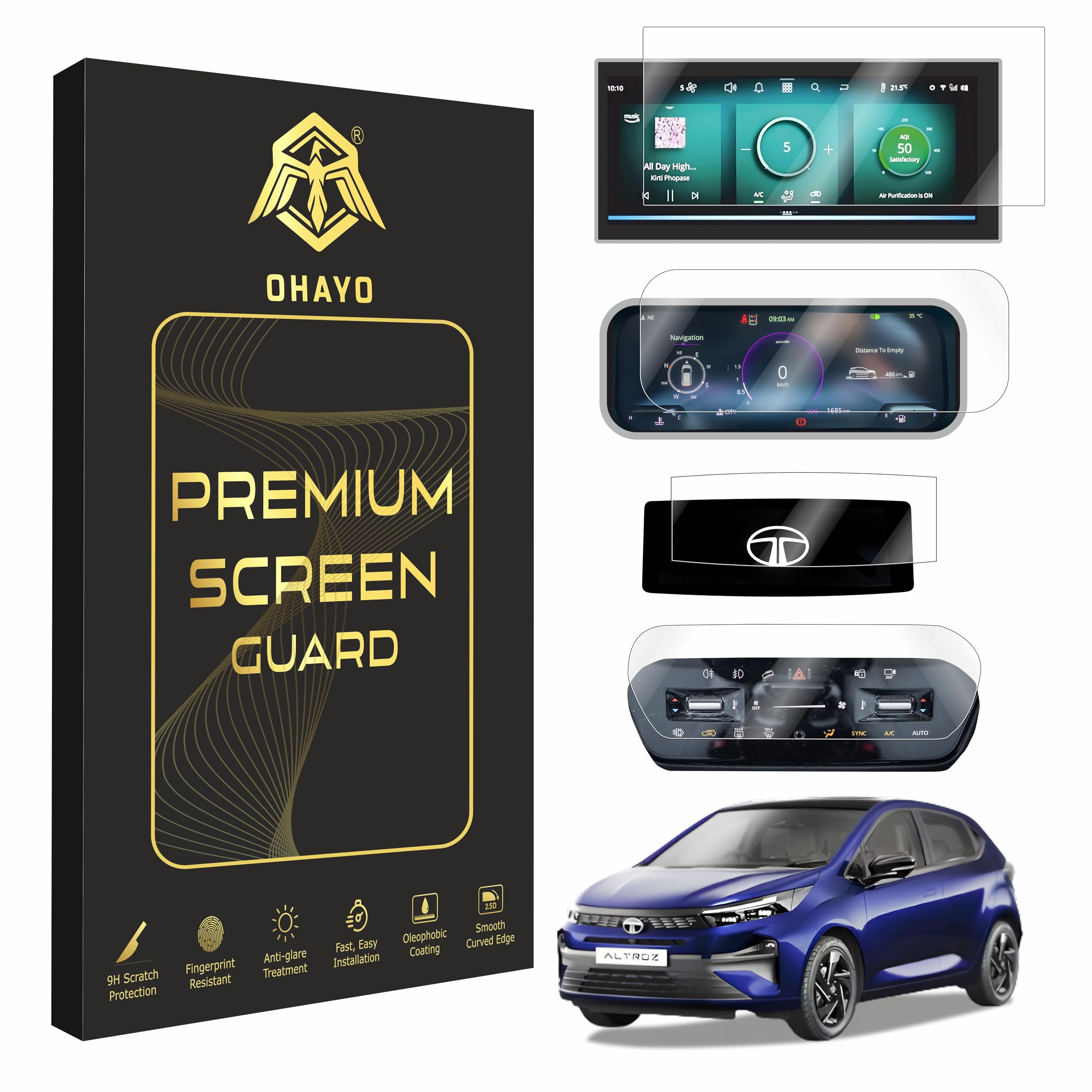 OHAYO Screen Guard For TATA ALTROZ (TATA ALTROZ 10" INFO+10" MID [4 PACK])-image-15