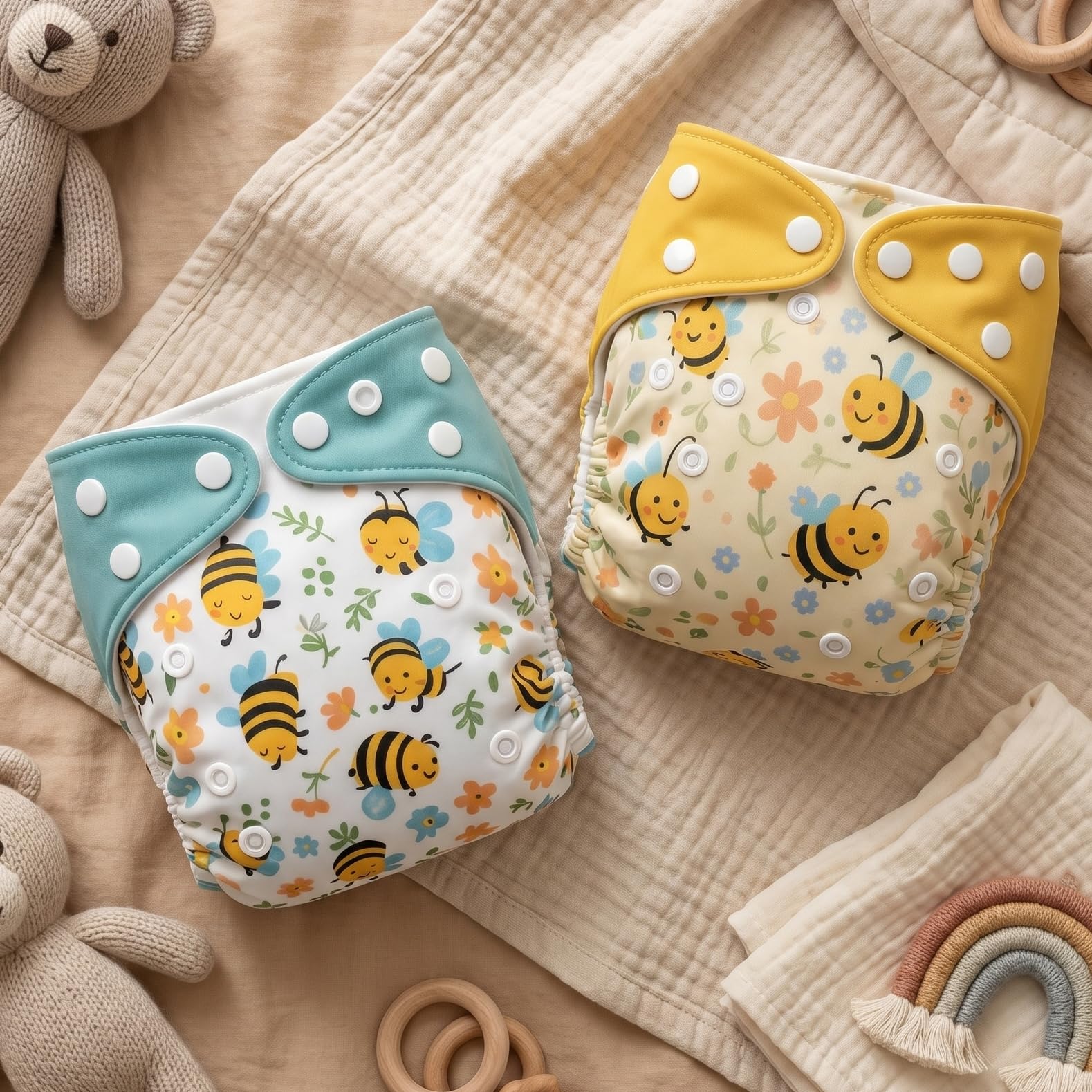 Blushbaby Premium Reusable Cloth Diapers for Babies | 3 Months–3 Years | 2 Washable Diapers with 2 Absorbent Insert Pads | Adjustable, Leakage Proof cloth diapers for babies | Freesize Diaper 5–18kg