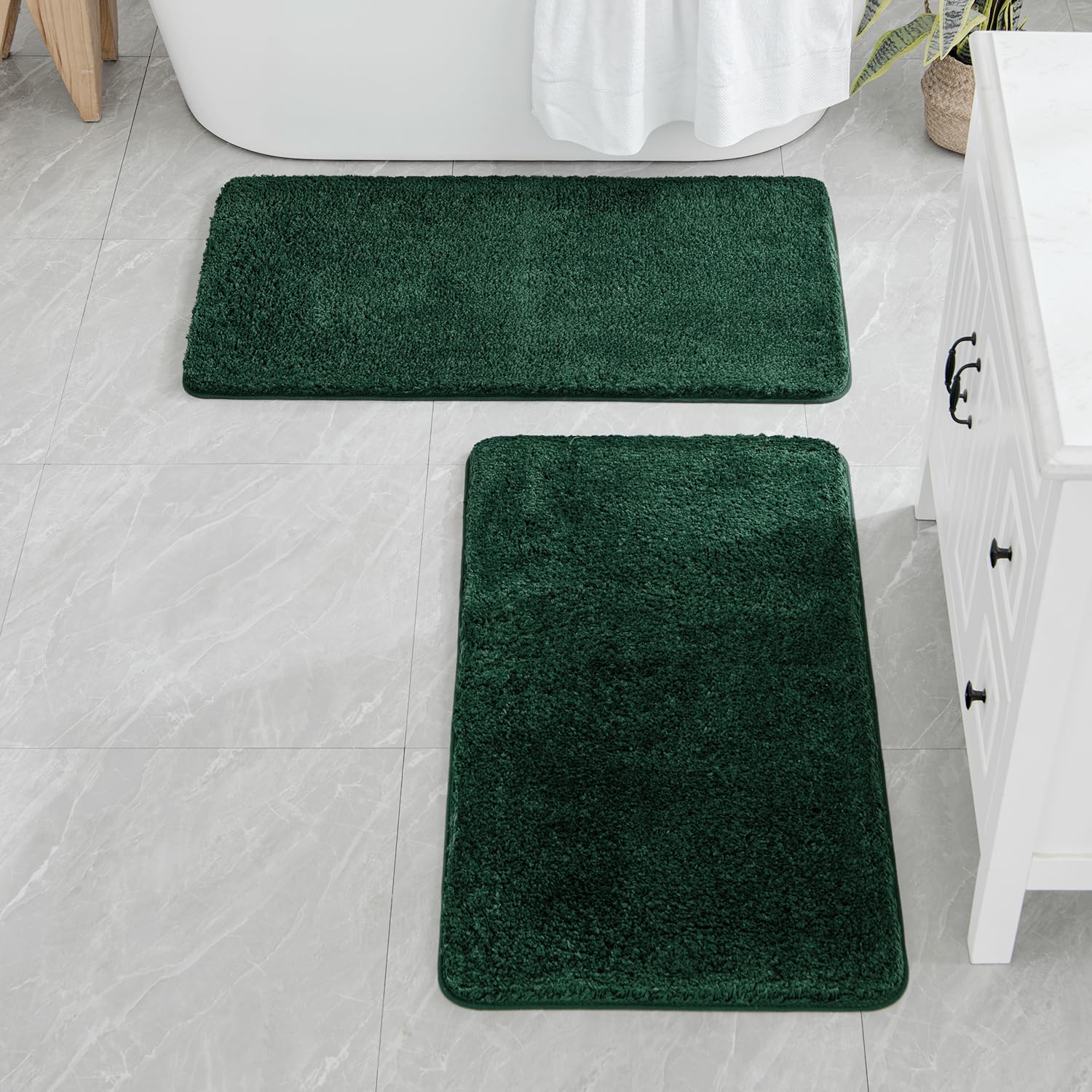 MIULEE Christmas Dark Green Set of 2 Non Slip Shaggy Bathroom Rugs Extra Thick Soft Bath Mats Plush Microfiber Absorbent Water for Tub Shower Machine