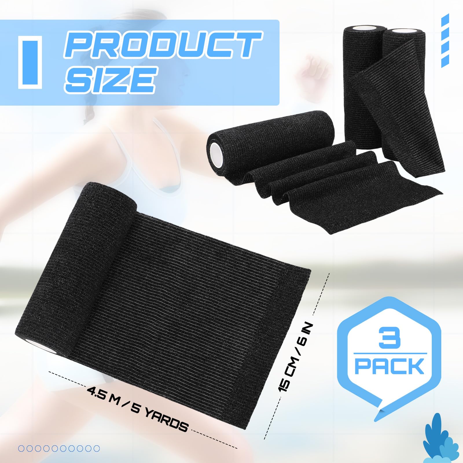 Nuanchu Elastic Bandages - 3 Rolls, Black -2 Nuanchu Elastic Bandages - 3 Rolls, Black -2