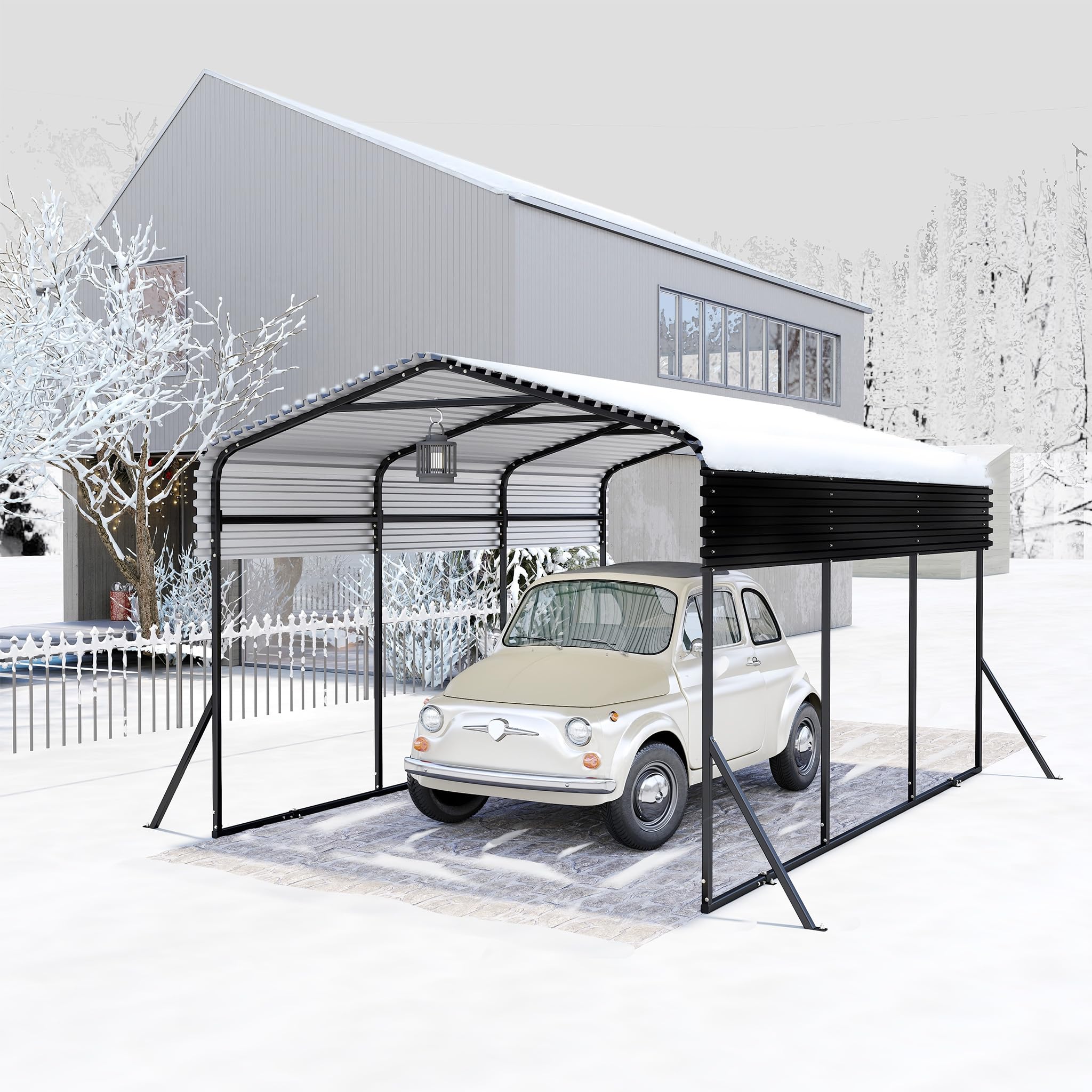 4,5x3x2,5m Carport für den Außenbereich, XL Zeltgarage aus Pulverbeschichte Stahlrohr & Dachblech, UV-Schutz & Wasserdicht Garagenzelt für Automobil, 13,5m² Freistehend Gartenlauben für Party