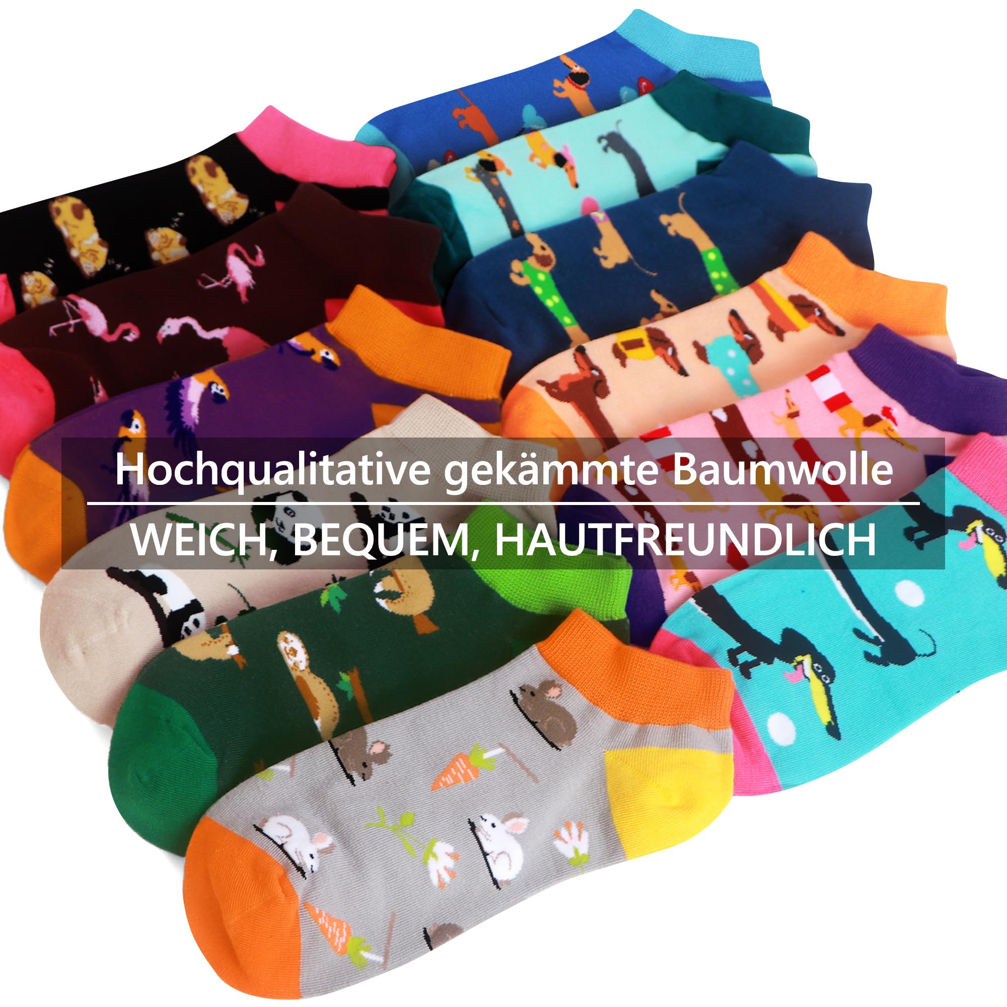 WeciBor Chaussettes Femmes Coloré Fantaisie Drôle Socquettes Courtes en Coton 12 Paires