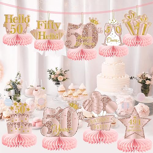 Miniatura 5 de 9 piezas de decoración de cumpleaños número 50 para niñas, centros de mesa de feliz cumpleaños 50, suministros de fiesta, decoración de mesa de