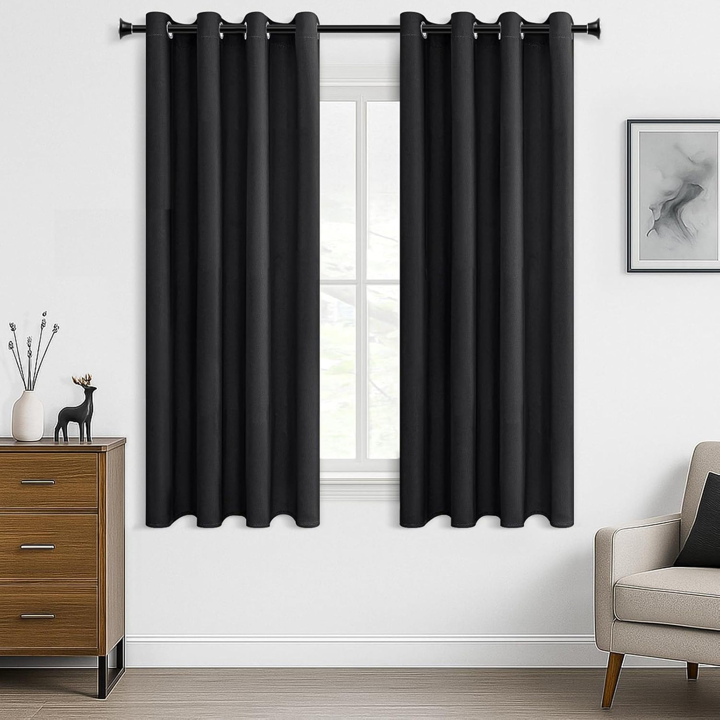 Premium Blackout Curtain for Window 4 Feet | Thermal Insulated Modern Window Curtain with Rings for Living Room & Bedroom | Pack of 1, Black-image-10