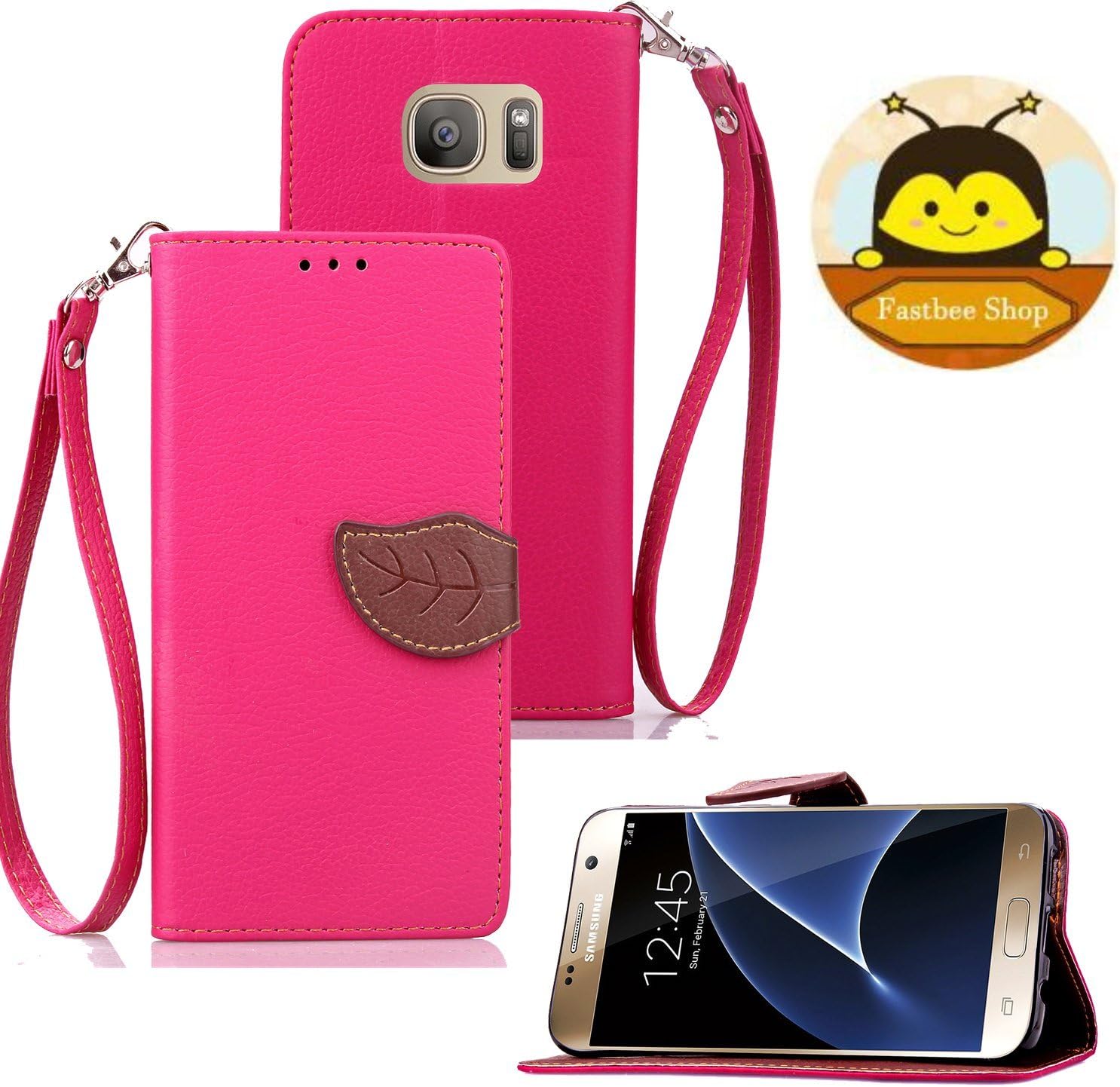 Galaxy S7 Case,Galaxy S7 Wallet Case,Fastbee Leather Wallet Case With Credit Card Holder for Samsung Galaxy S7 Rose Red