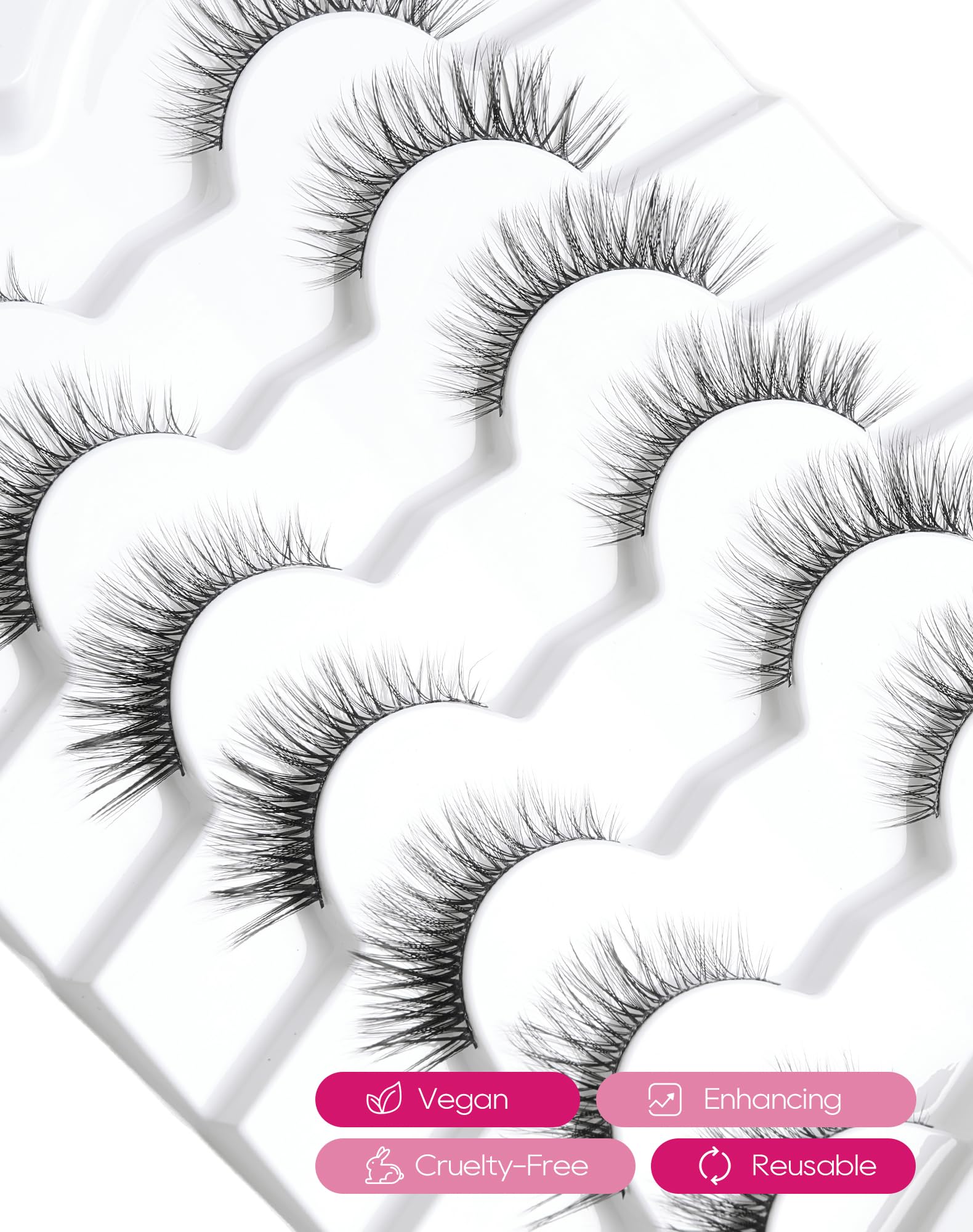 Mink Lashes Natural Look Wispy Eyelashes Short Wispy False Lashes 9mm 3D Strip Fake Eyelashes C Curl Eye Lashes 7 pairs S2