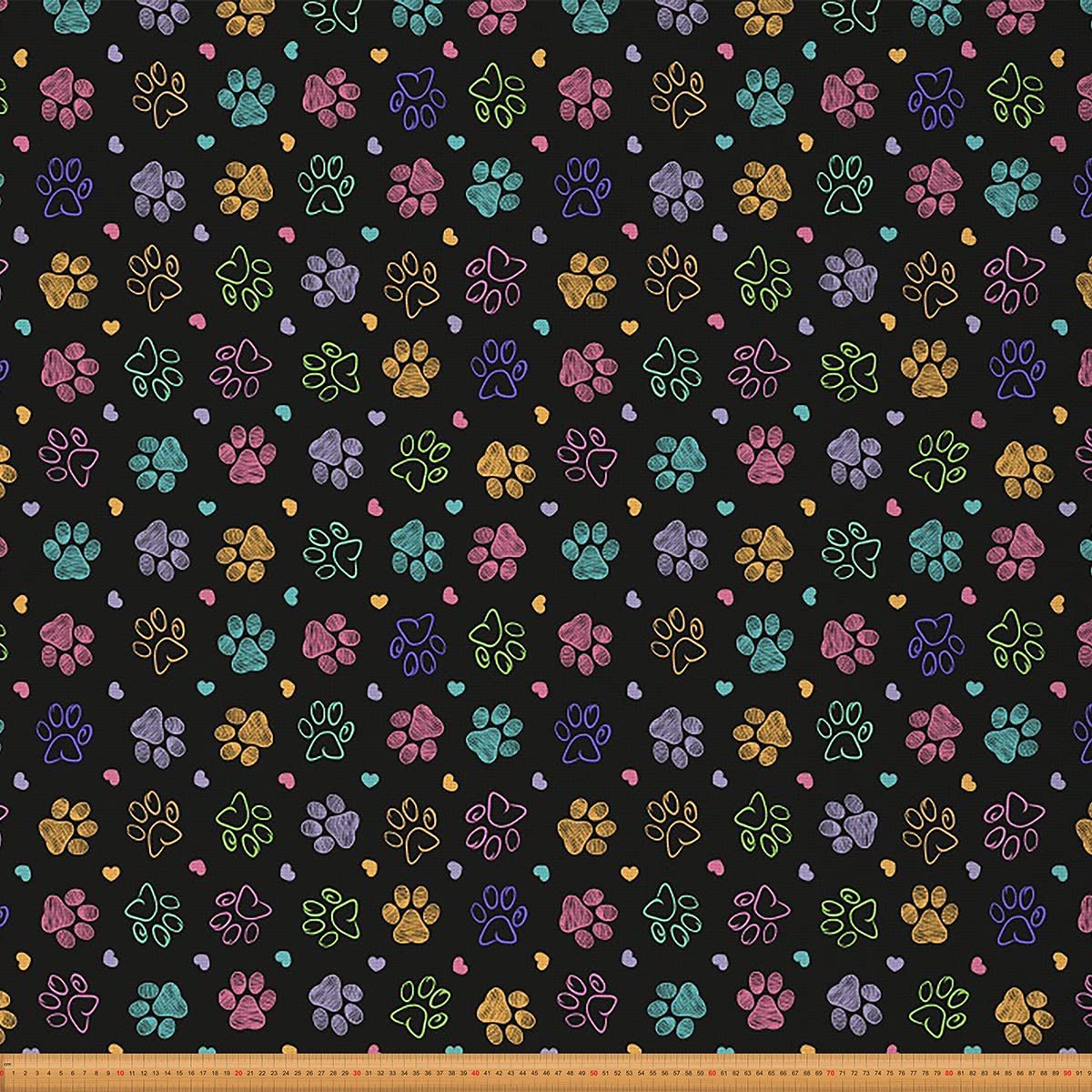 Dog Fabric by The Yard,Cute Dog Paws Upholstery Fabric for Chairs,Dog Lover Heart Love Fabric for DIY Projects,Outdoor Fabric,2 Yards,(L184*W150cm) Pink Orange