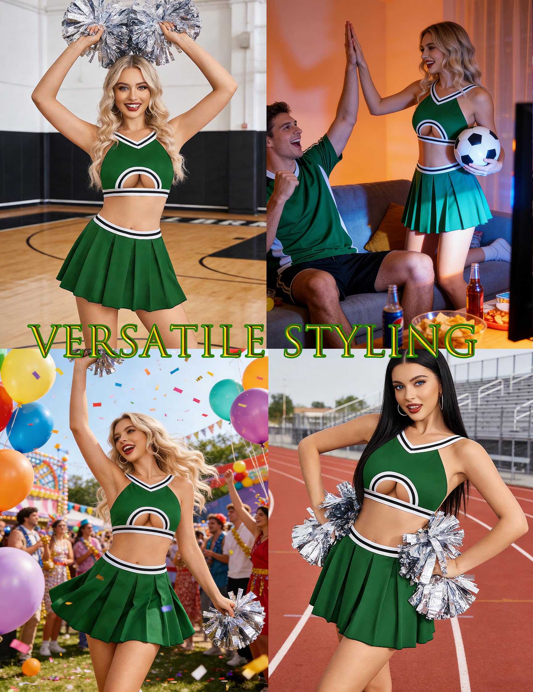 Avidlove Lingerie for Women Sexy Mini Skirt Cheerleader Costume Hollow Crop Top Y2K Pleated Skirts Set Cosplay Rave Outfit: Green XX-Large
