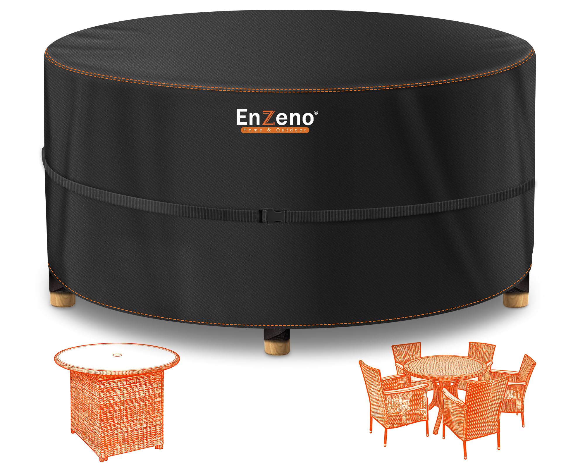 Enzeno garden furniture cover Round waterproof for outside,128x72cm outdoor furniture cover 210D oxford fabric outdoor Circular Table Covers with buckle strap rattan patio set covers — image 1