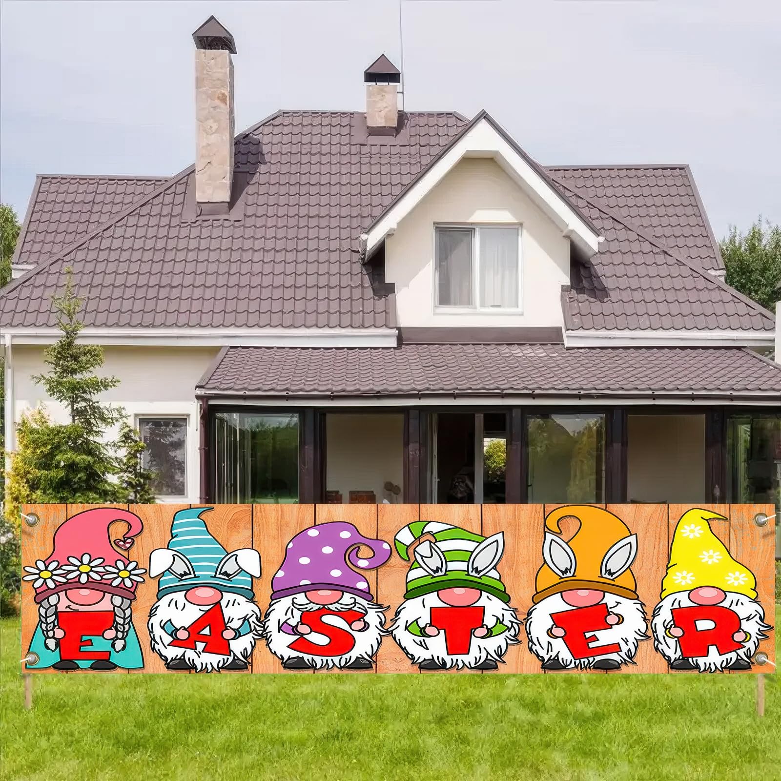 BlissYard Easter Banner 78 * 17 inchs Happy Easter Large Banner Background Spring Dwarf Welcome Yard Sign Party Supplies Decor Hanging Banners for