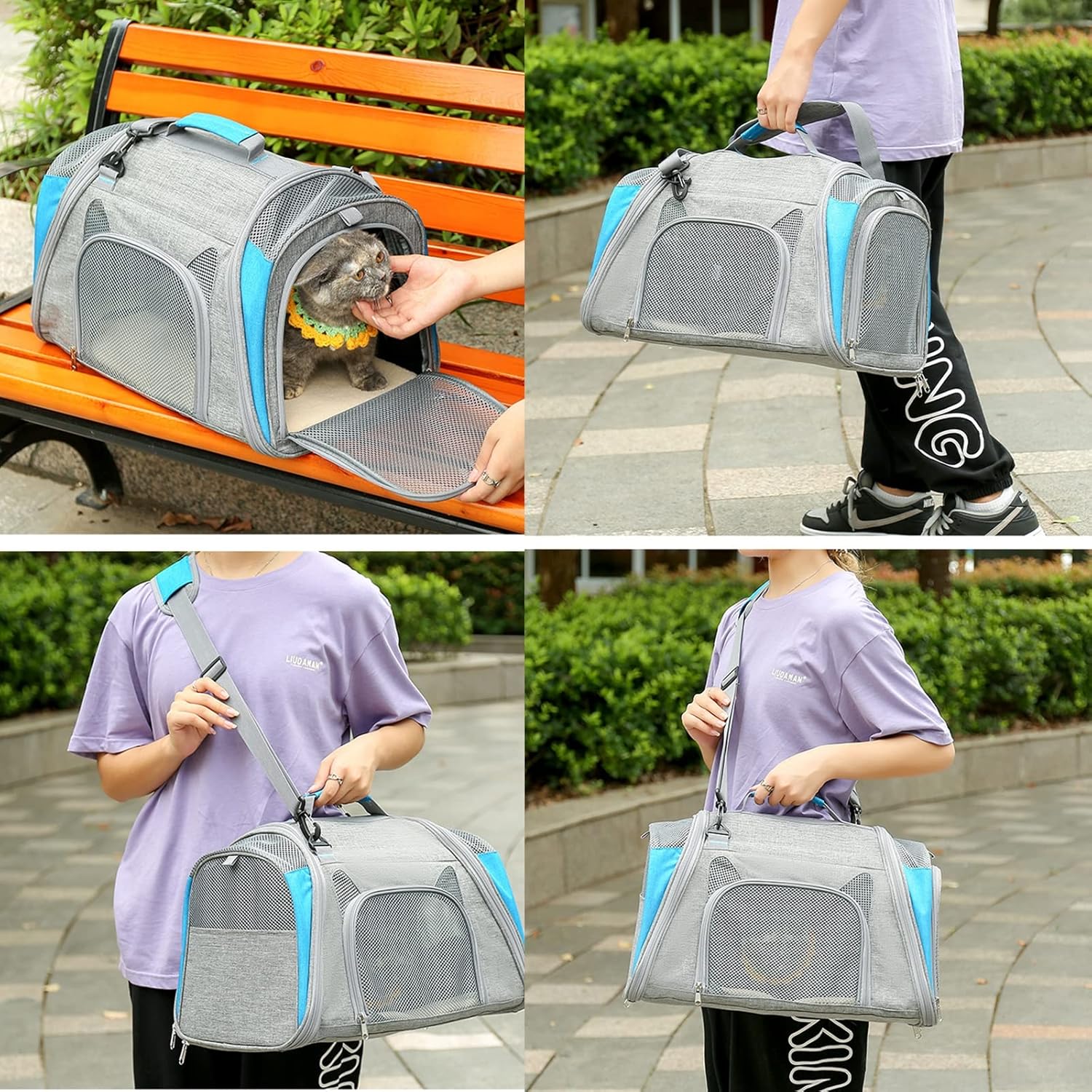 Cat Carrier, Soft-Sided Pet Carrier Airline Approved, Foldable Portable Pet Carrier Travel Bag for Cats and Small Dogs Up to 12Lbs, Detachable Cushion and Breathable Mesh 19" L X 12" W X 13" H