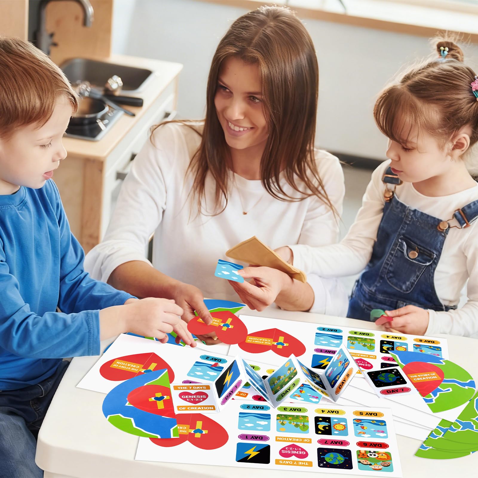 Chivertion Religiöses Basteln, Sonntagsschule, Basteln für Kinder, Sequenzierungs-Brettspiel, 7 Tage der Kreation, Kunst-Bastelset, Schulanfang, Bibelhandwerk für Kleinkinder, Lernaktivitäten im