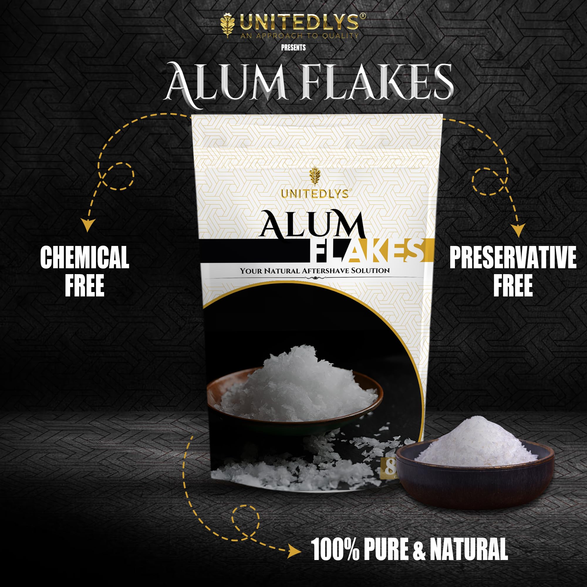 UNITEDLYS Organic Phitkari Alum Stone Flakes 800G | Fitkari Stone for Skin Tightening, Water Purification, Shaving | Premium White Crystals Fitkiri Alum Flakes | Gentle & Effective 3