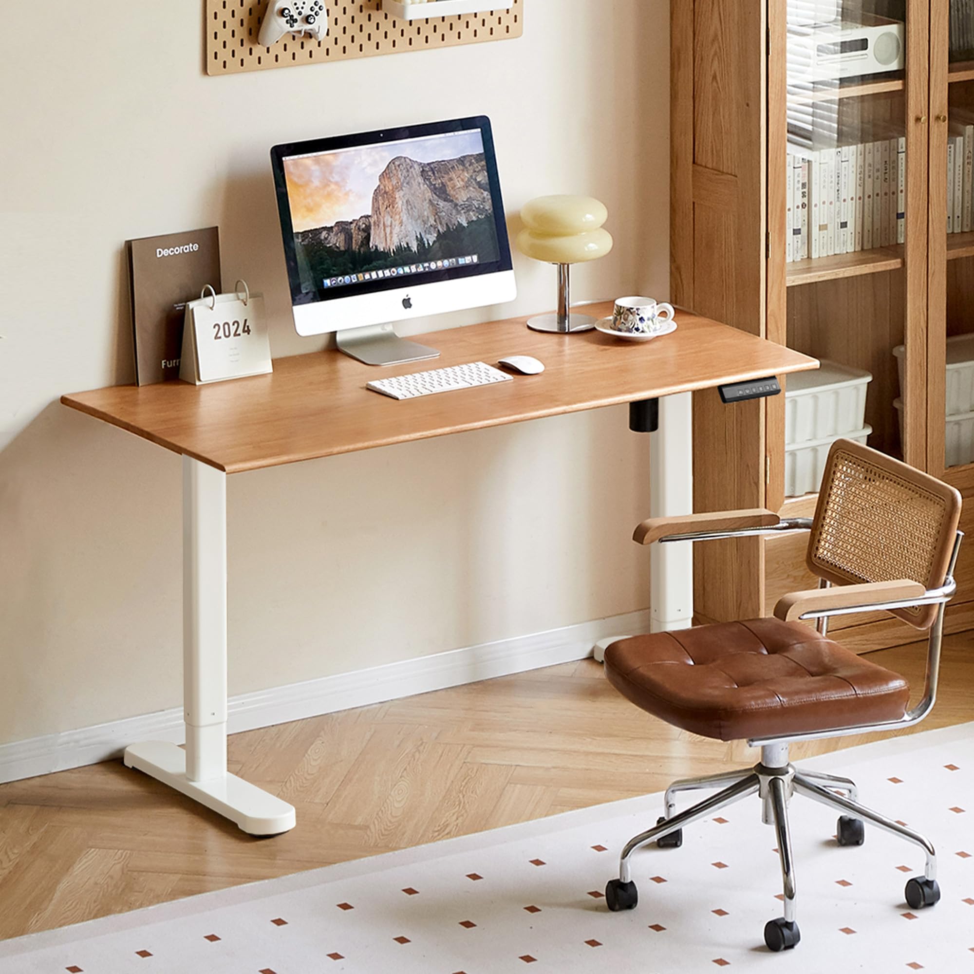 Electric Height Adjustable Standing Desk Solid Wood Home Office Computer Desk Memory Preset Versatile Adjustable Workstation for Study & Work 55.11" W (only table top)