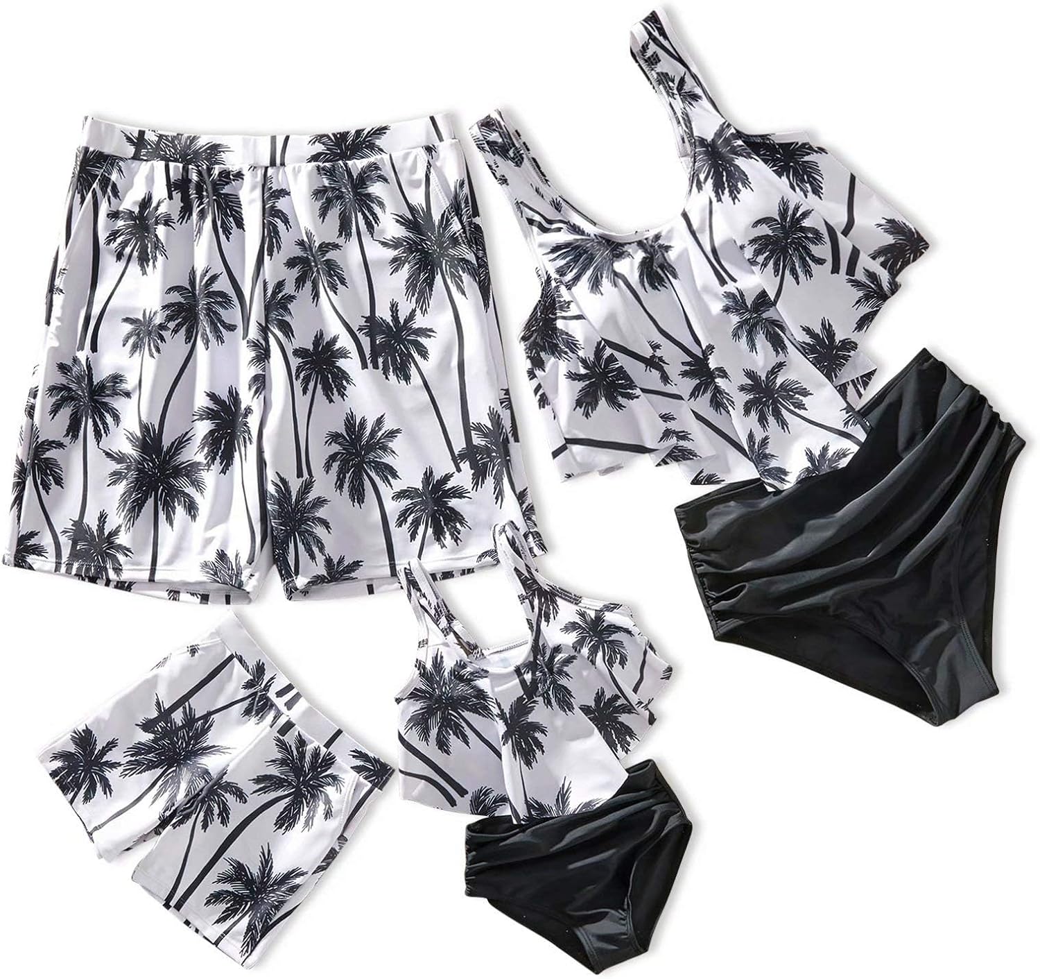IFFEI Mommy and Me Swimsuits Family Matching Two Pieces Tankini Sets Ruffle Tank Top with Shorts Bathing Suits