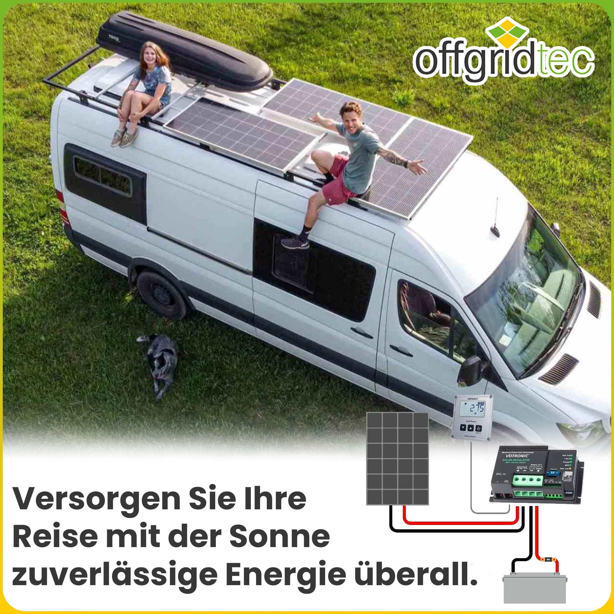 Offgridtec© 300W MPPT 12V Wohnmobil Komplettset EBL-Option mit Hochleistungspanels MPPT Regler und Installationsmaterial