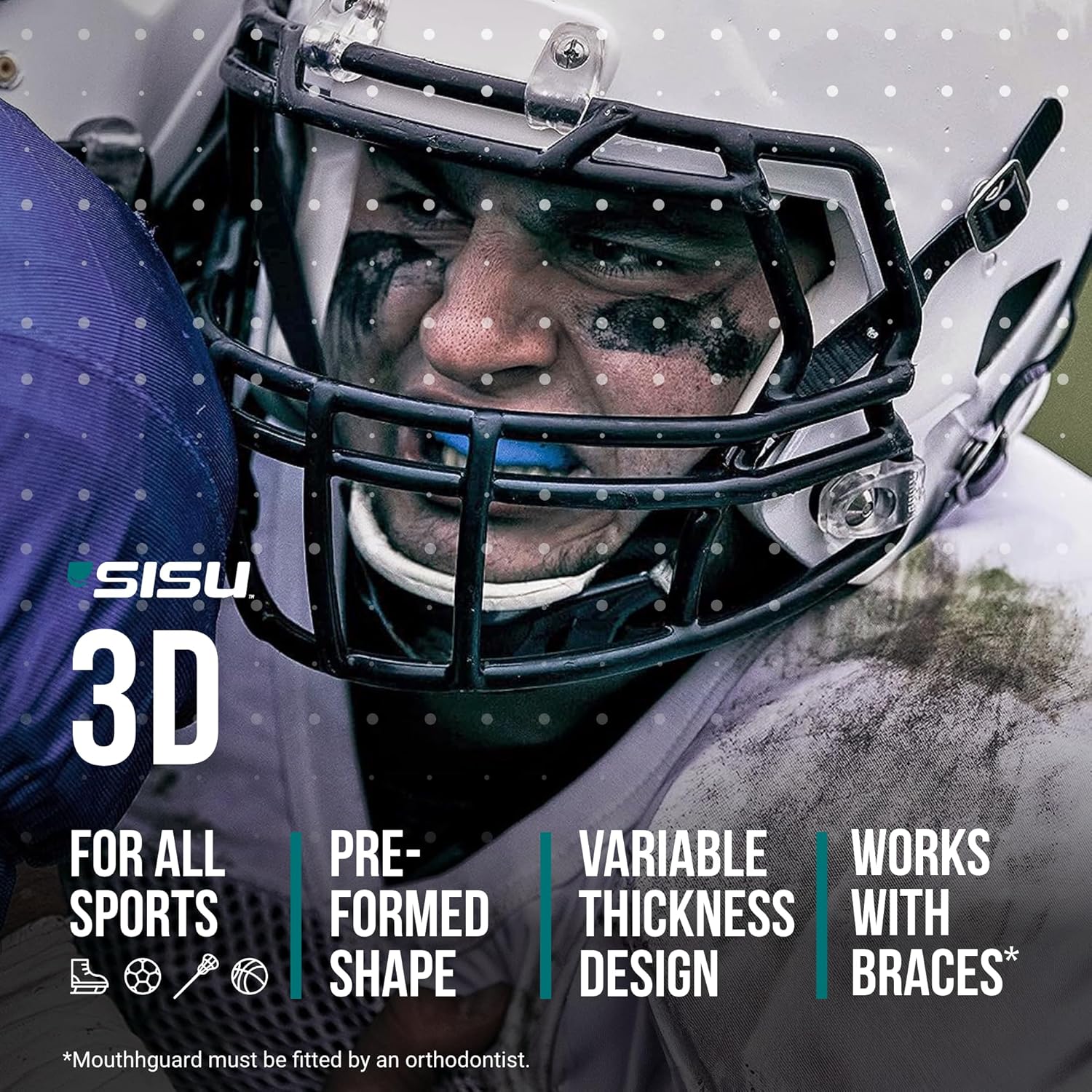 SISU 3D Mouthguard - Pre-Formed, Easy Fit Protection for Lacrosse, Football, Hockey, Team Sports - Remoldable Up to 20 Times - Non Toxic