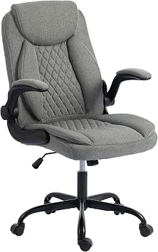 HOMCOM Executive Office Chair with Flip-Up Armrests for Home Grey
