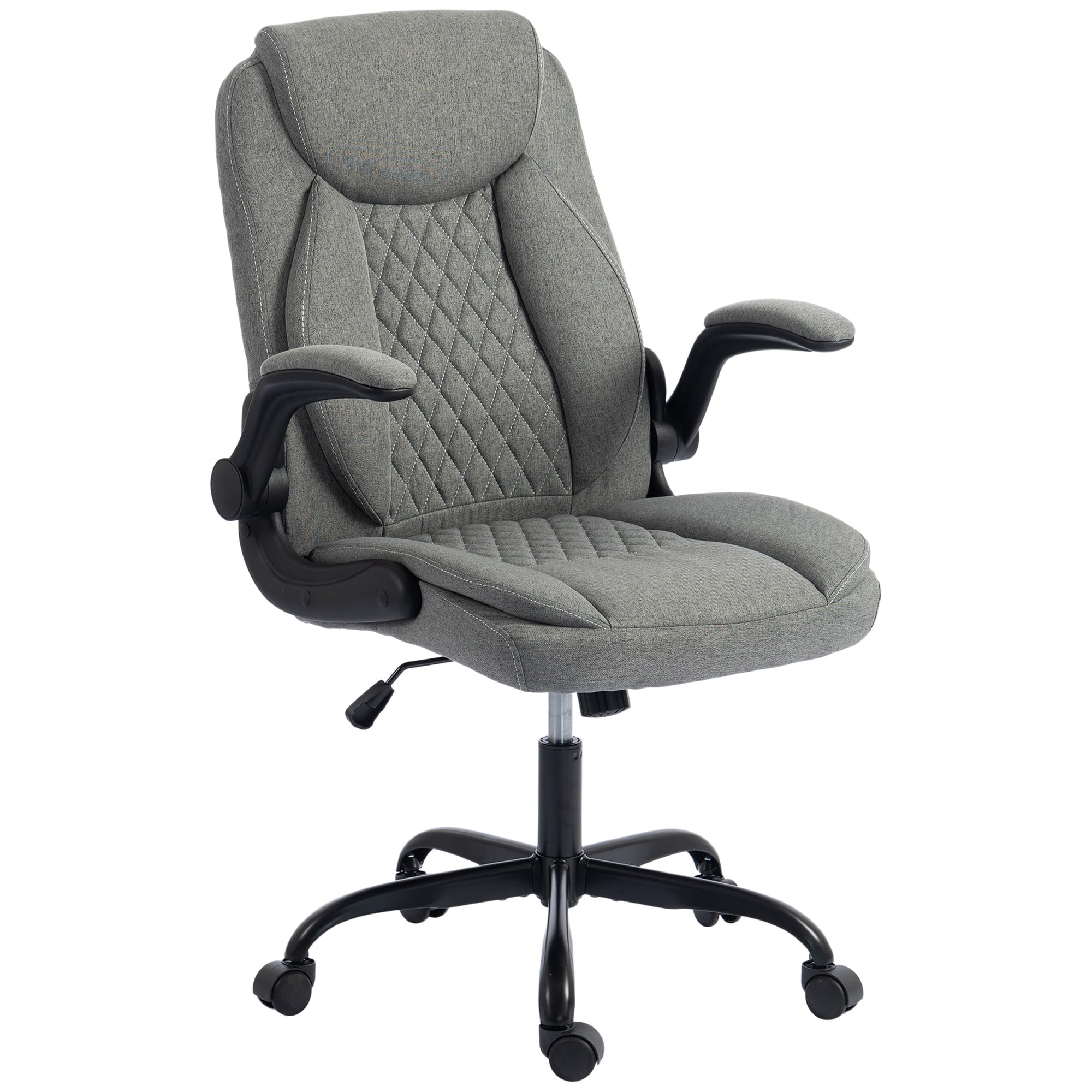 HOMCOM Executive Office Chair with Flip-Up Armrests, Linen-Look Computer Desk Chair with Thick Cushion, Rock Function, Height Adjustable for Home, Grey