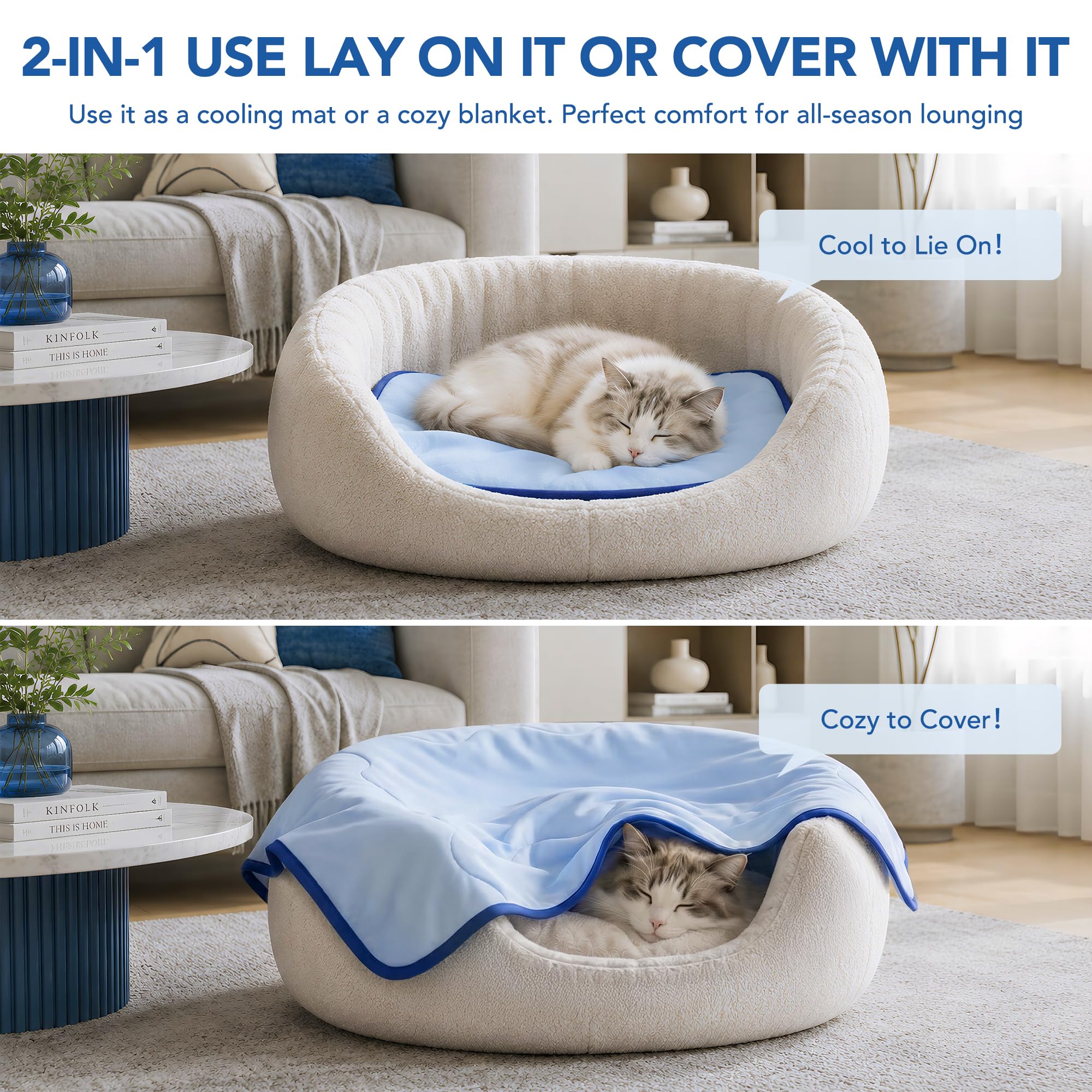 Deconovo Tappetino Rinfrescante per Cani e Gatti 102x74 cm, Tappeto Fresco Double Face con Tessuto Cooling e Morbida Spugna, Trapuntato e Lavabile, Materassino Estivo per Cuccia, Divano e Auto, Blu
